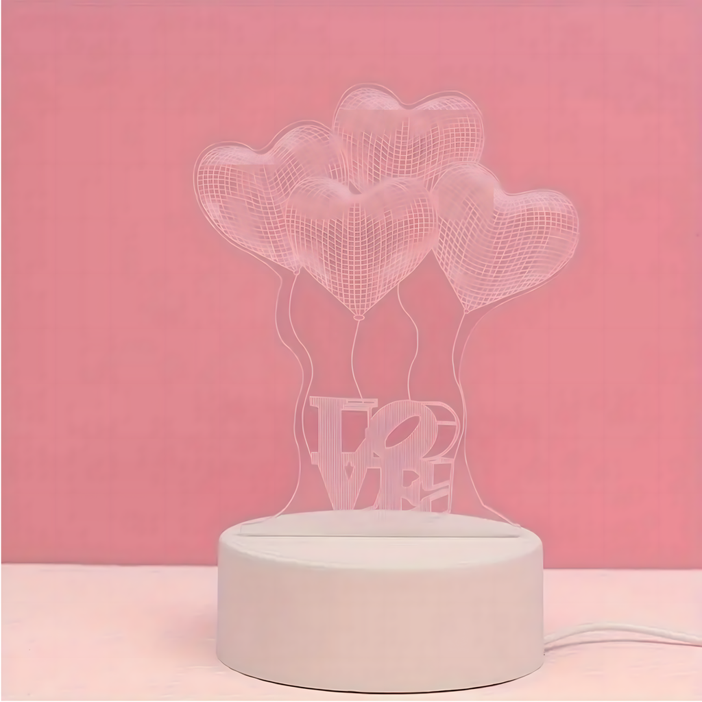 Love Hearts 3D illusiooniga öölamp laste magamistuppa, kingitus, USB