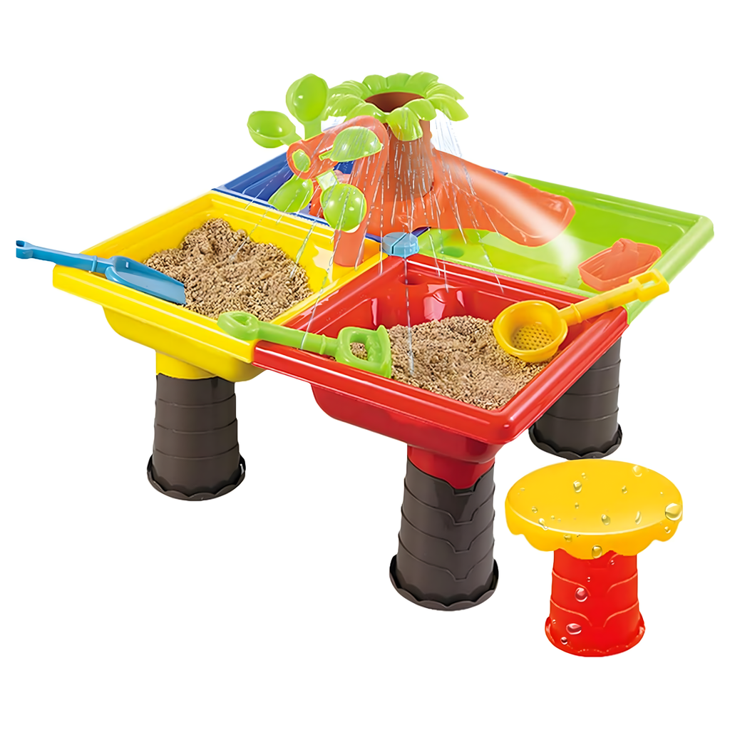 Laualiivakast liivaga mängimiseks rannas, kastmiskann ja reha