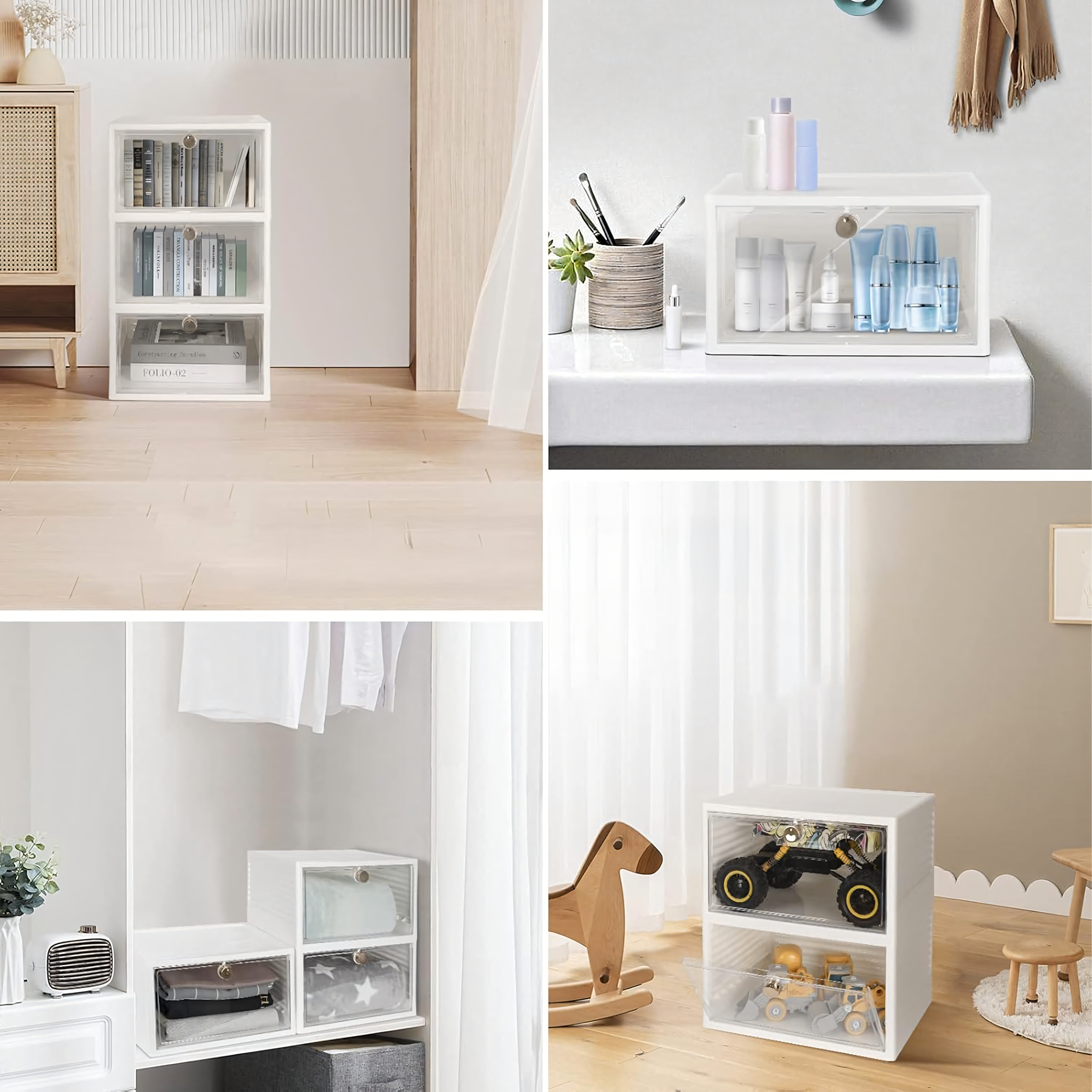 Box Container Shoe Organizer with Flap Closet Box White