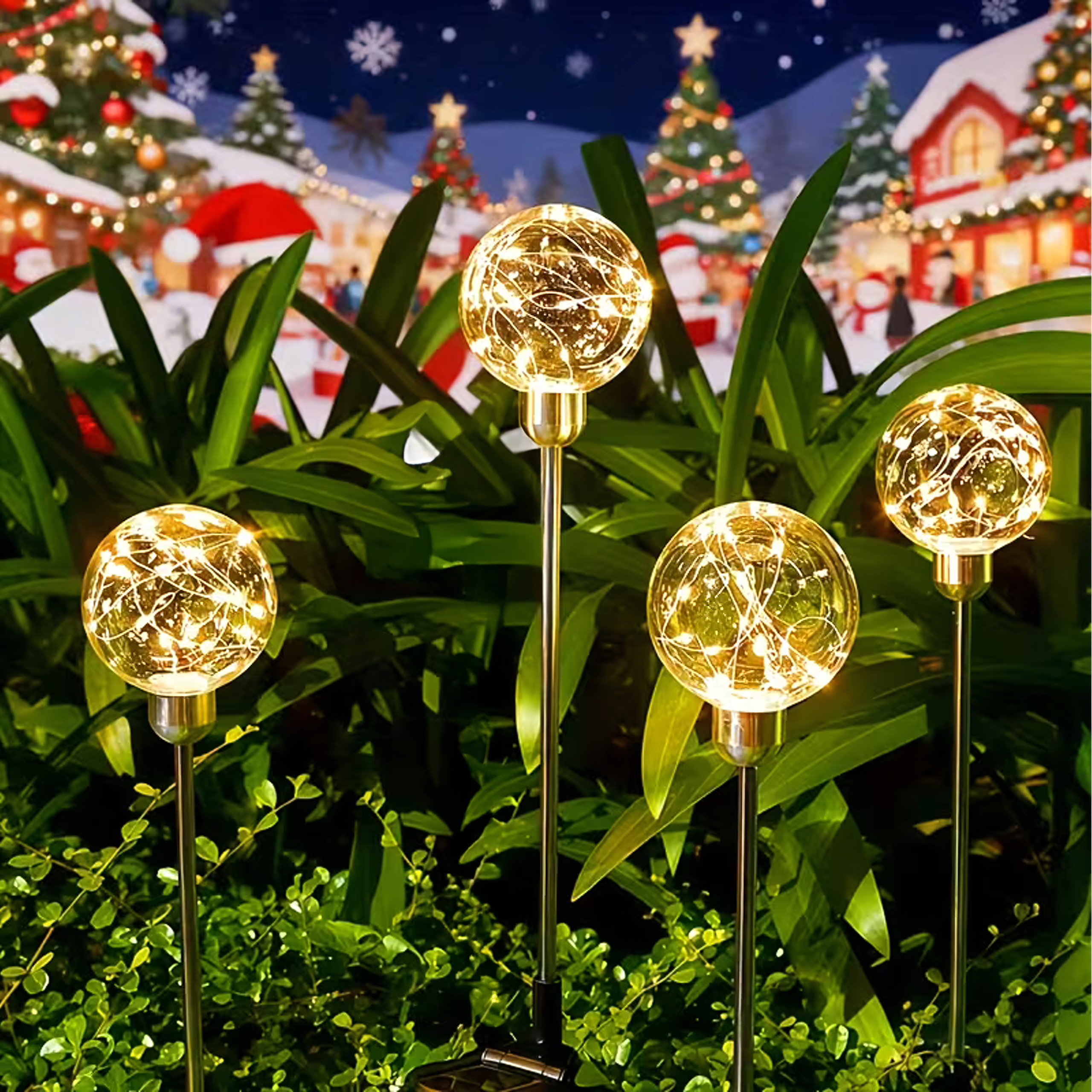 Solar Garden Spike Lights LED Ball Waterproof 4 pcs
