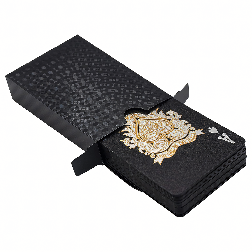 Luxury Black Poker Card Deck with Shiny Gold Designs Waterproof