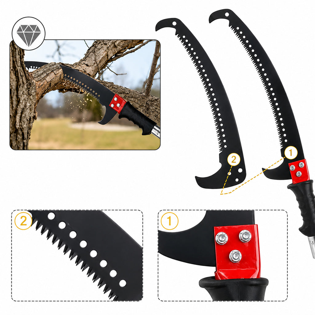 Modular Telescopic Garden Branch Hand Saw with Hook and Two Blades 1-8m