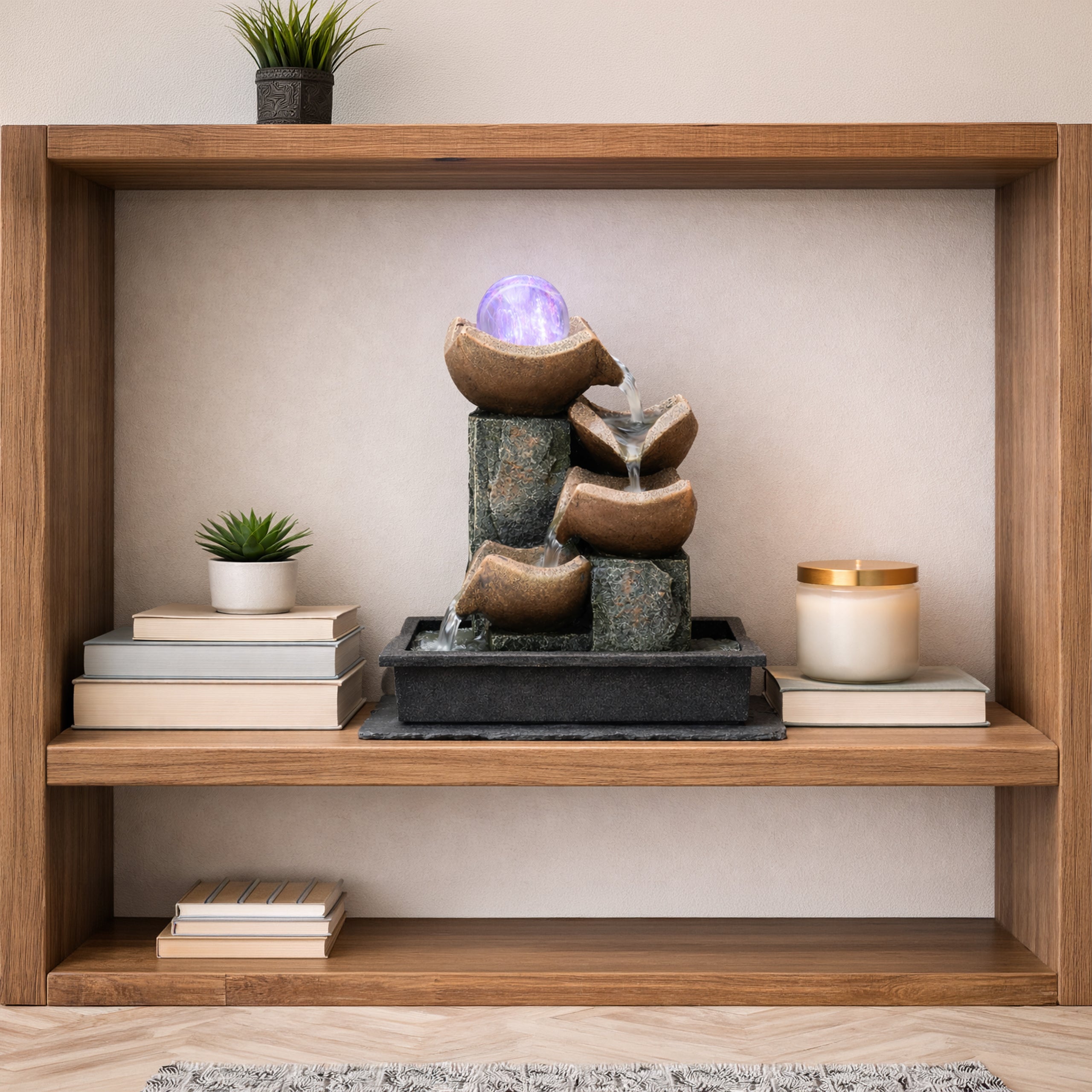 Dekoratiivne lauapealne aiapurskkaev LED-valgustusega 24x24x21 cm