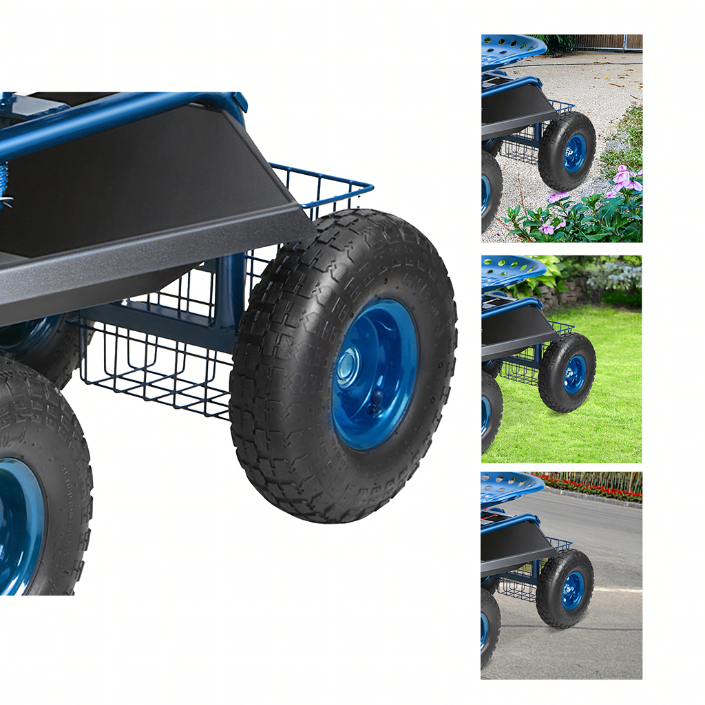 Rotating Garden Cart 360° Seat Stool on Wheels with Basket 24 pcs