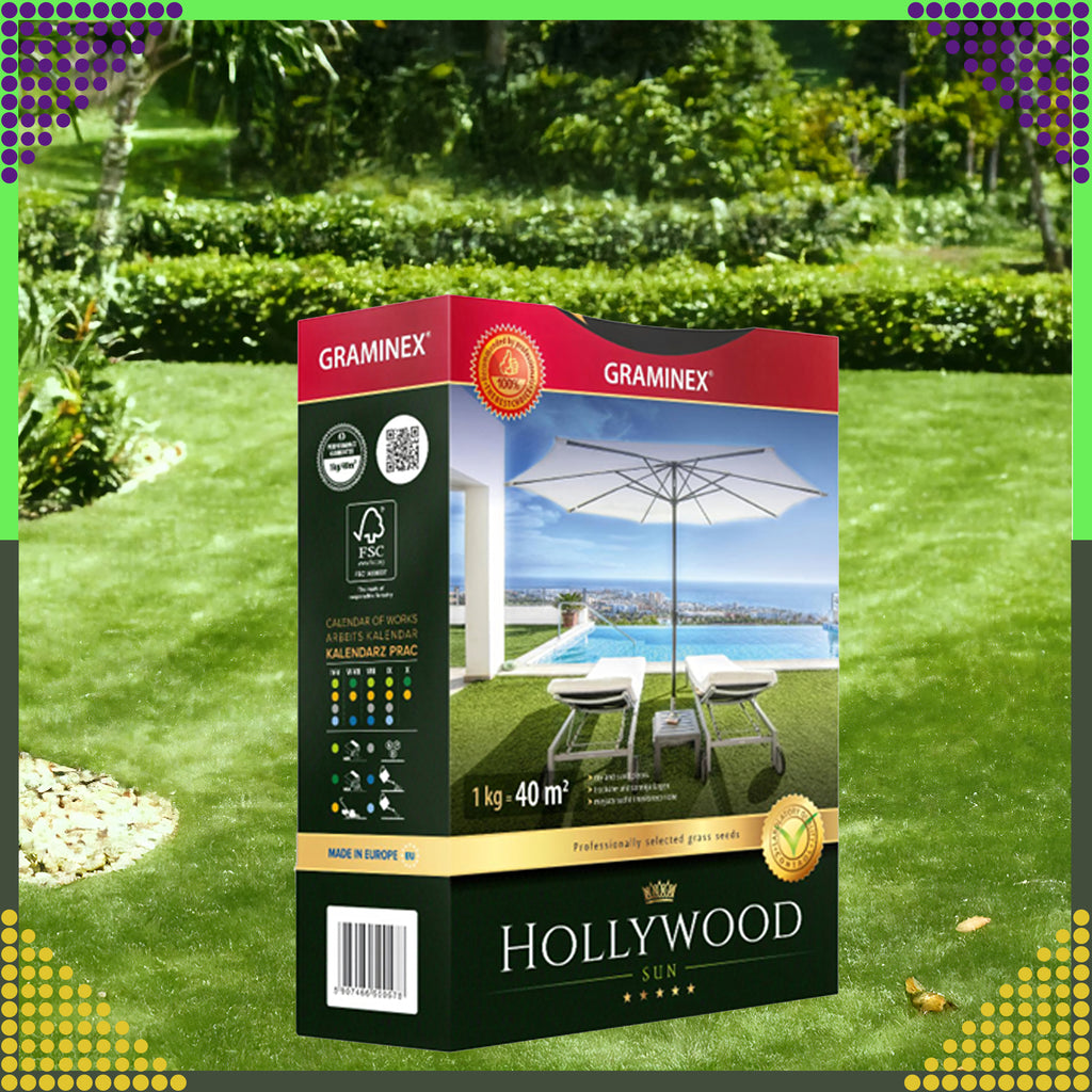 Premium Grass Seed Mix HOLLYWOOD 1kg for Sunny Dry Areas