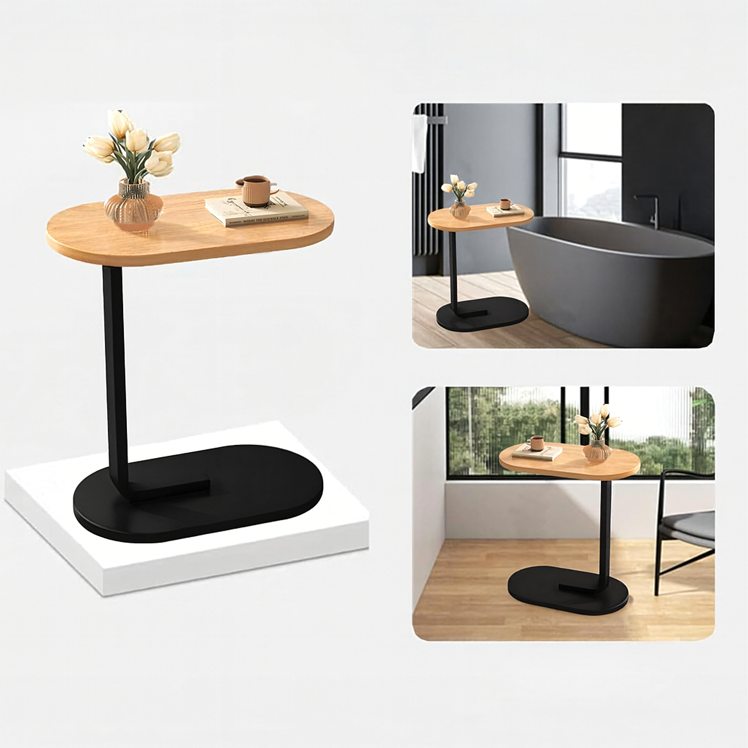 Modern C-Shaped Side Coffee Table for Living Room
