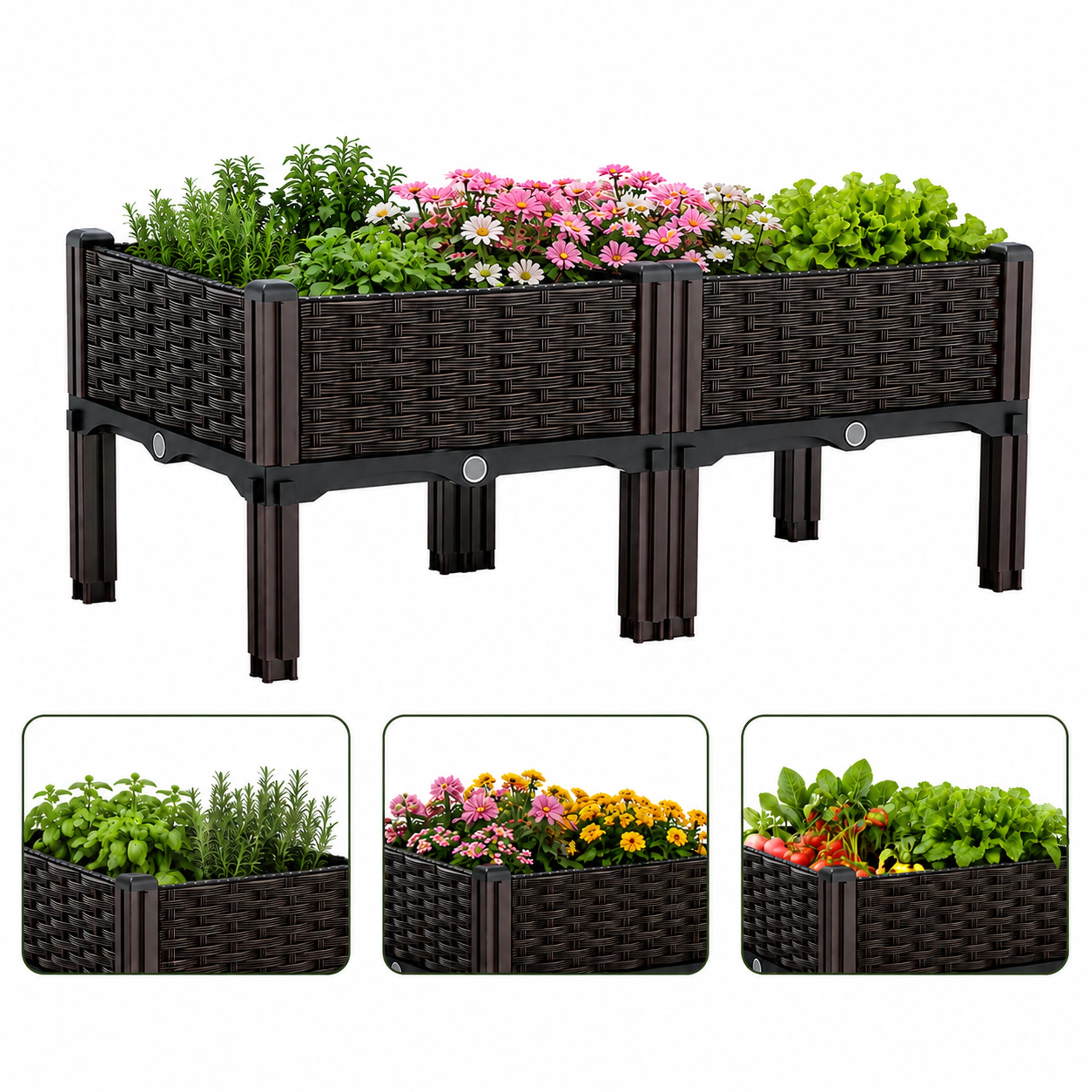 Modular Raised Garden Planter for Flowers and Vegetables 80x40x38cm Brown