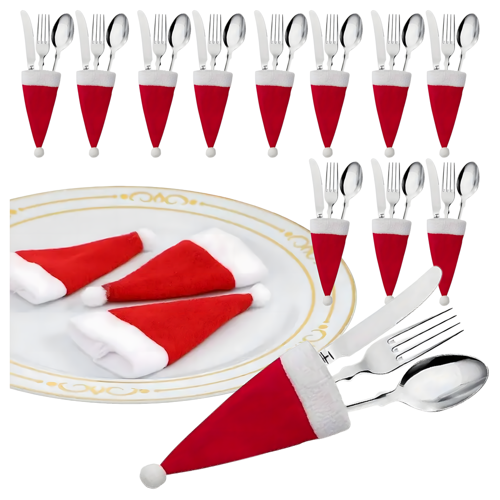 12x Jõuluteemalised söögiriistade kotid, jõulukate, jõuluvana müts