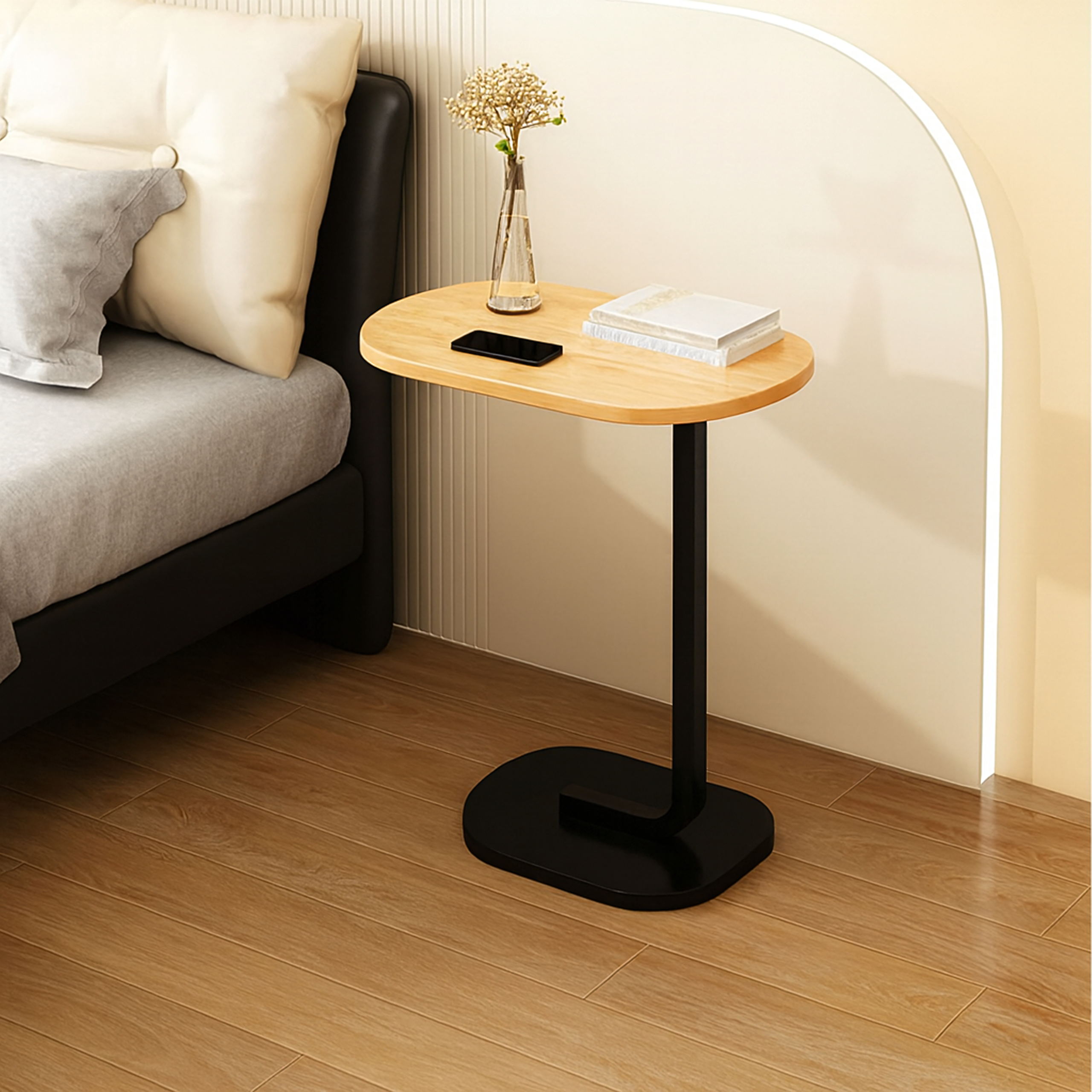 Modern C-Shaped Side Coffee Table for Living Room