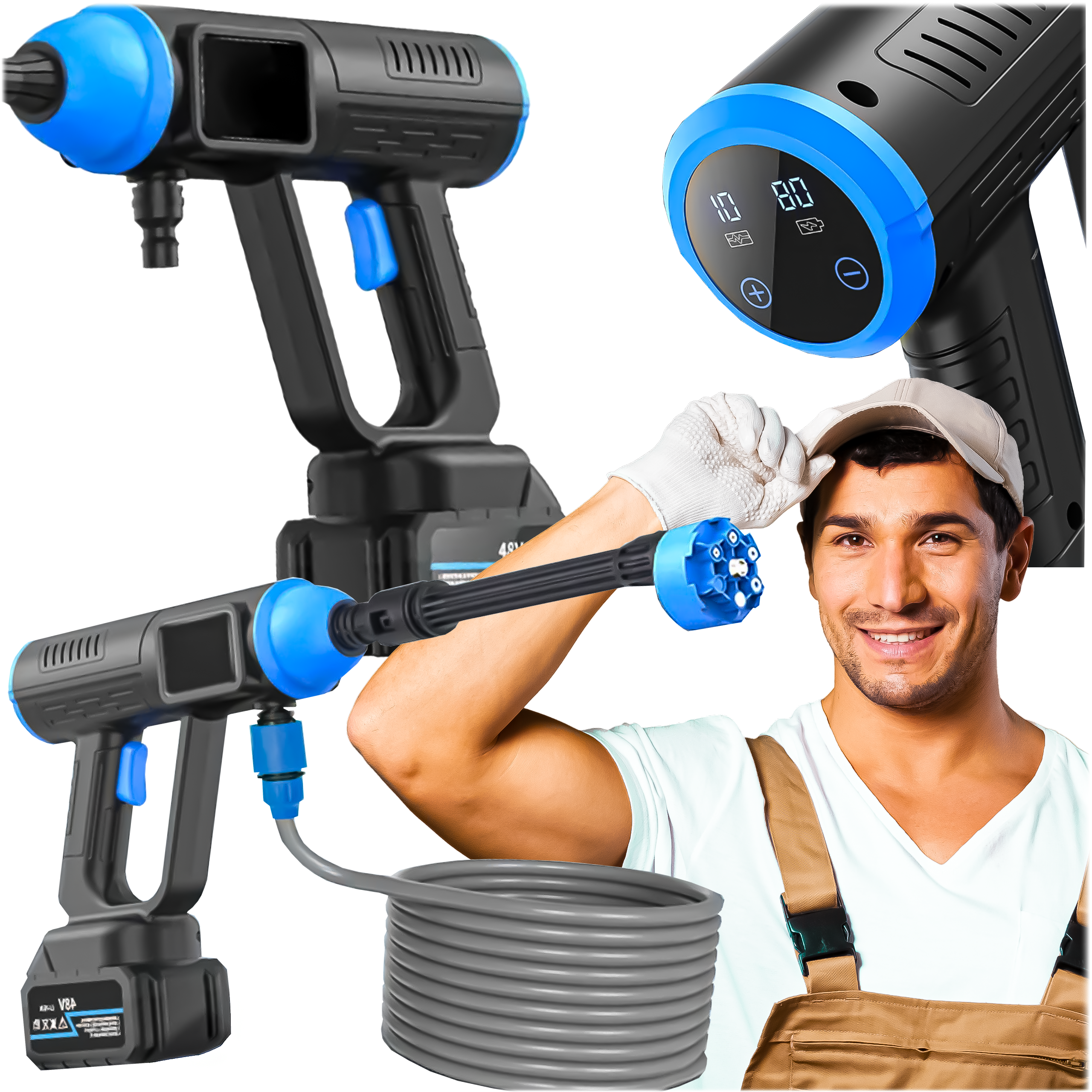 Cordless Battery-Powered Pressure Washer LCD 21V 50 BAR 500W Set