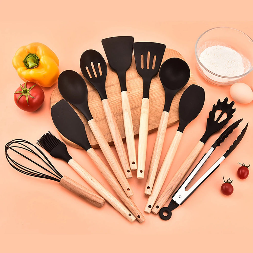 12-Piece Kitchen Utensil Set Silicone and Wooden Utensils