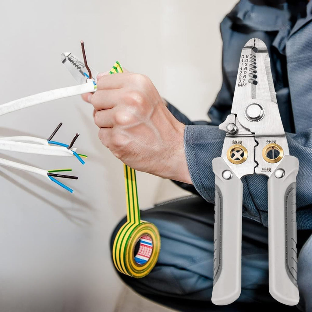 7-in-1 Cable Insulation Stripping and Connector Crimping Pliers 0.8-3.2 mm
