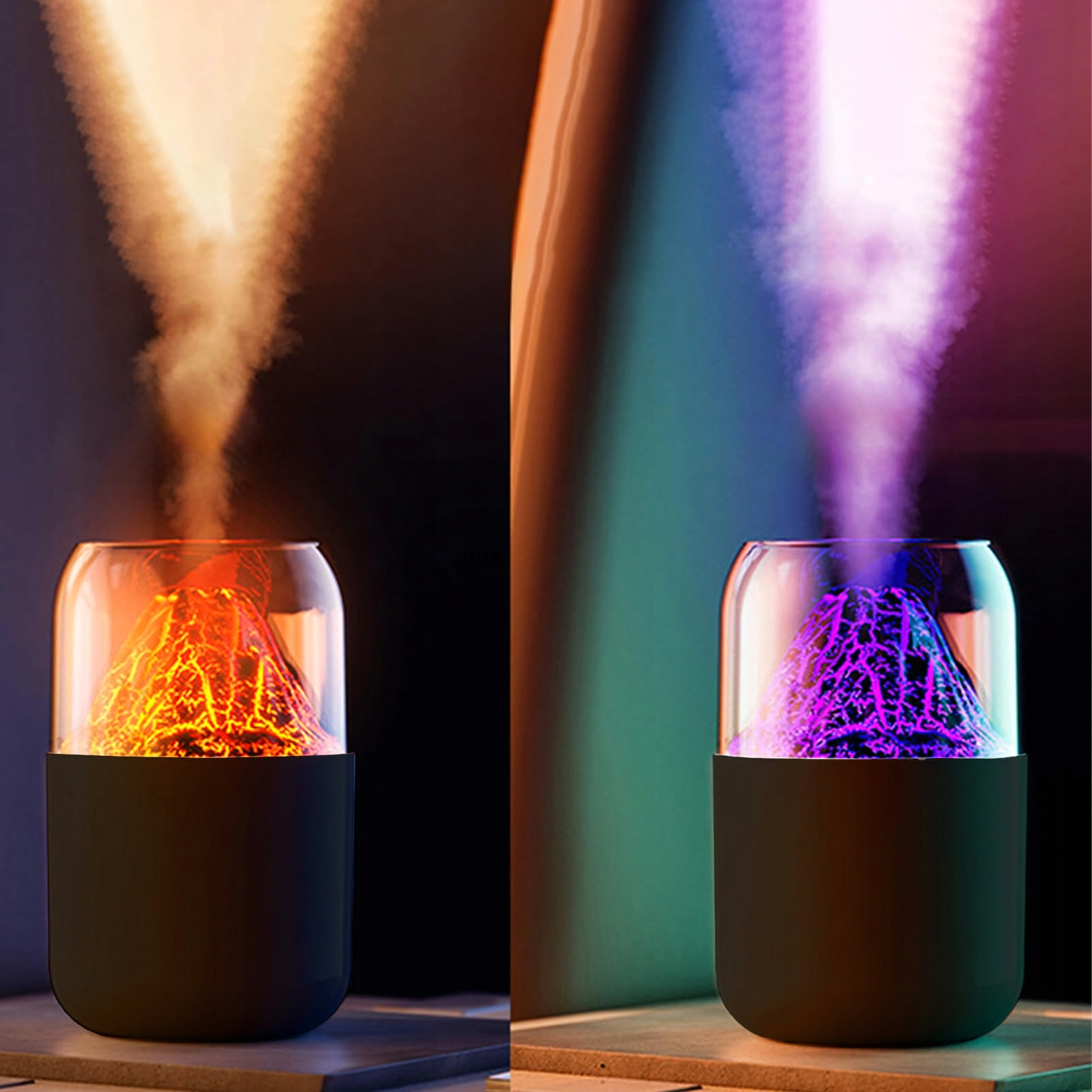 Õhuniisuti aroomi difuusor LED aroomiteraapia vulkaani tule efekt