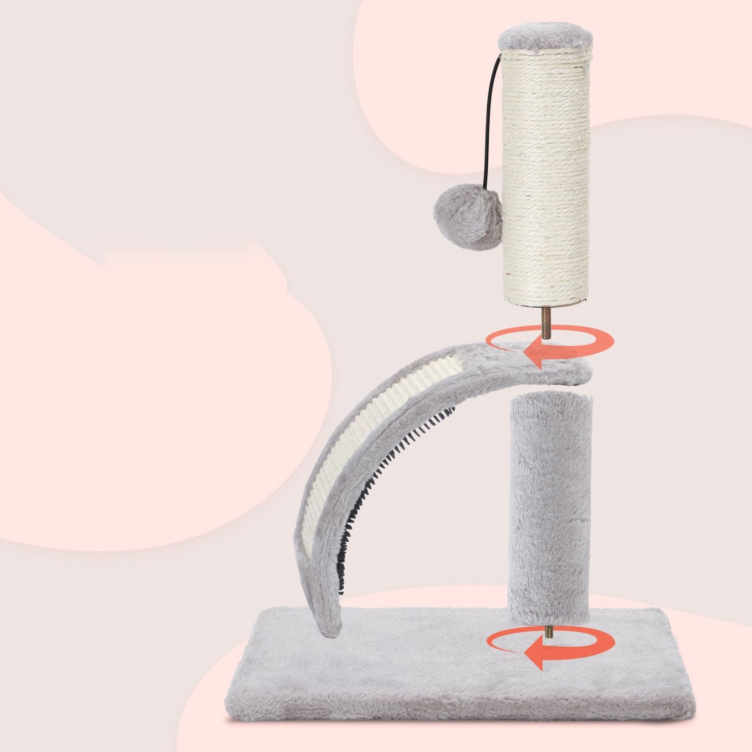 Kasside kraapimispost tunneliga ja mängupalliga