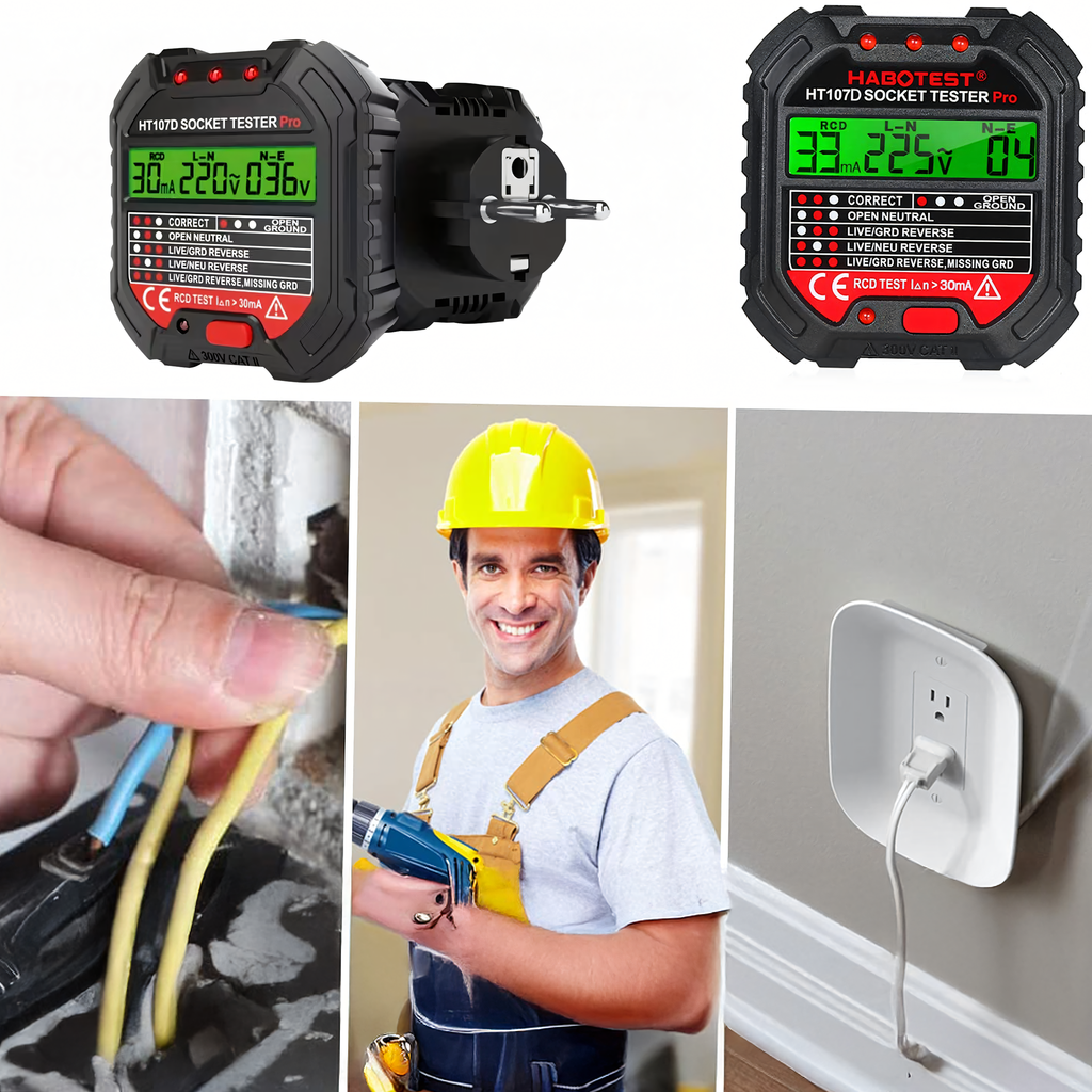 Pinge tester vooluvõrgu pistikupesadele, elektripistikupesadele, LCD RCD kontaktid