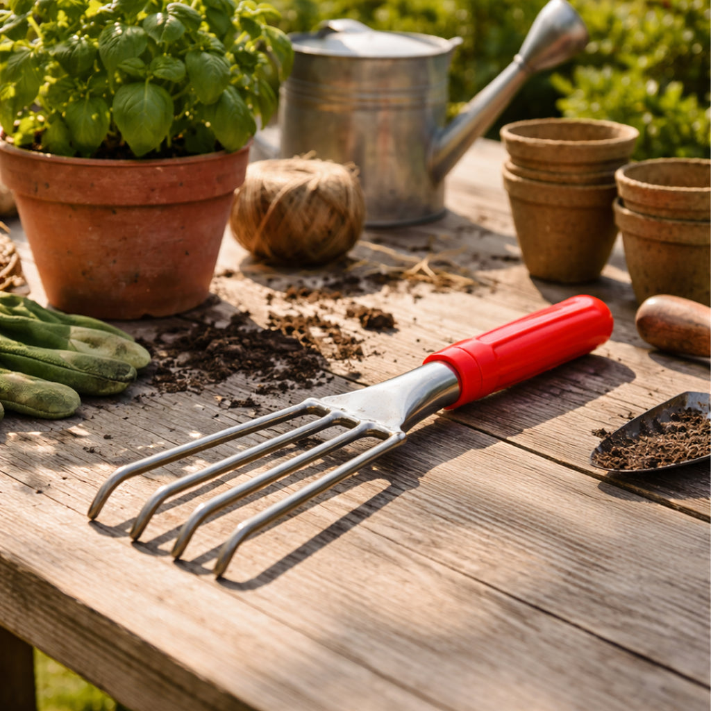 Metal Garden Rake with 4 Tines 32 cm
