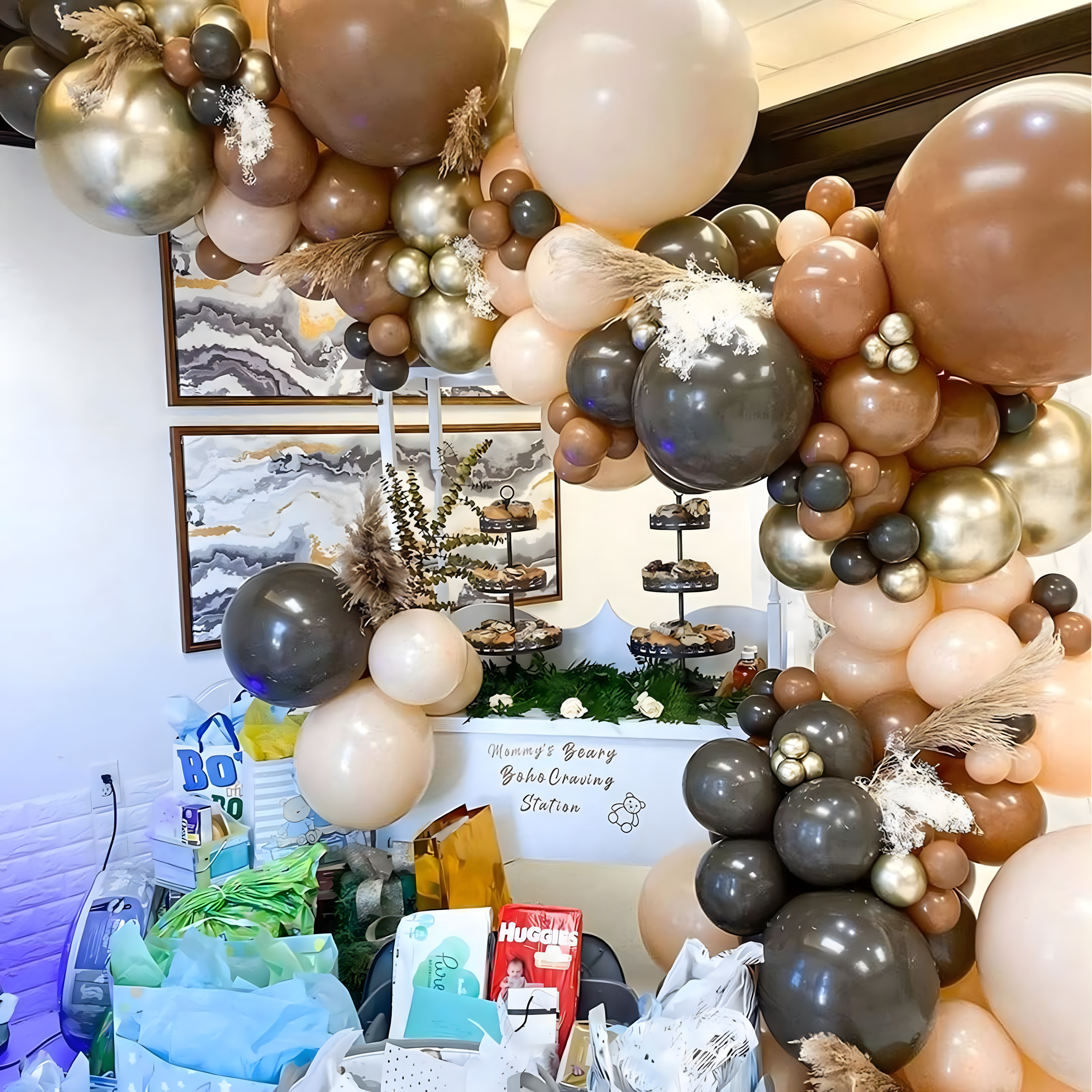 Õhupallikaare komplekt sünnipäevaks ja pulmadeks, kuldne-pruun, 130 tk