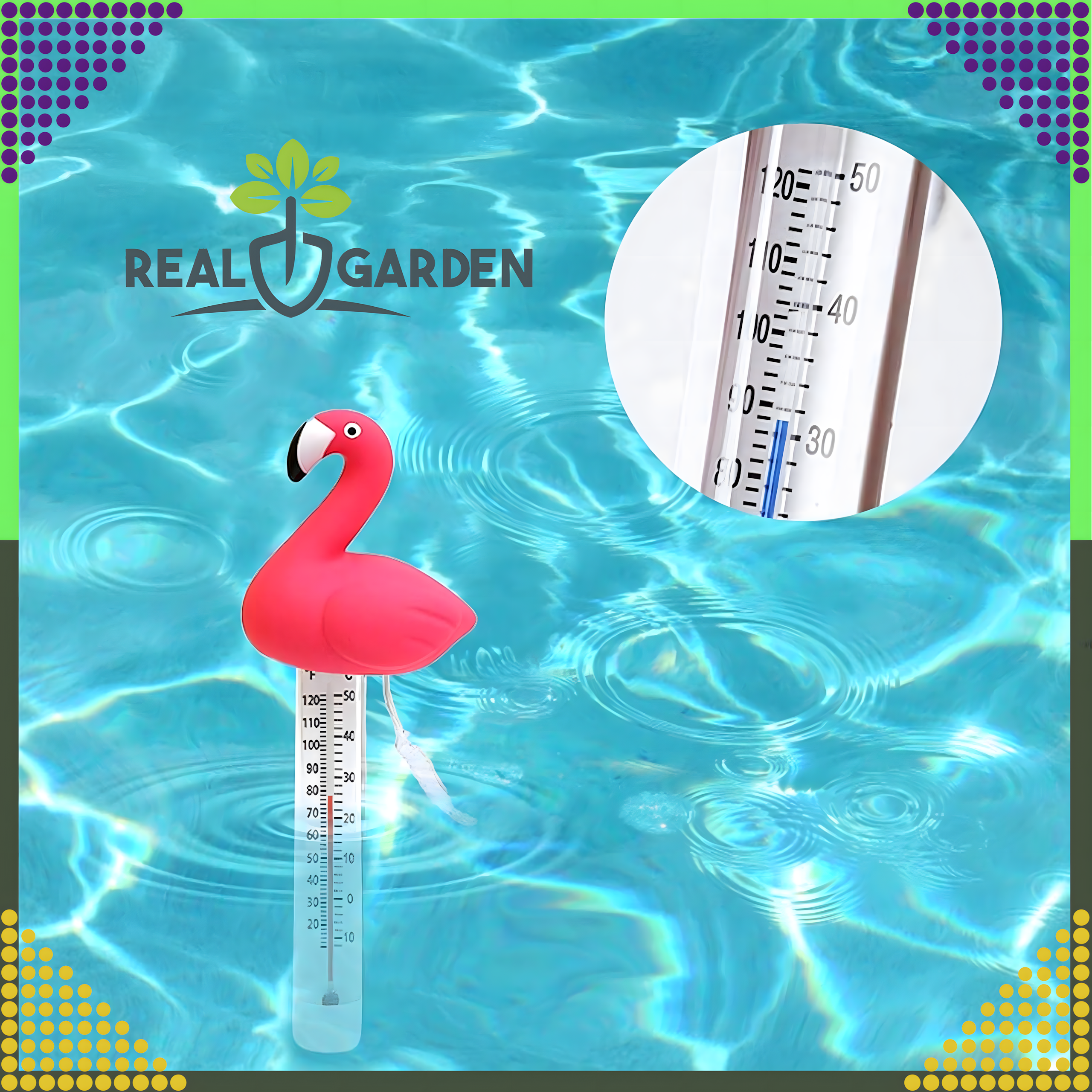 Ujuv basseinitermomeeter spaa ja basseini vee temperatuuri mõõtmiseks, flamingo, nööriga