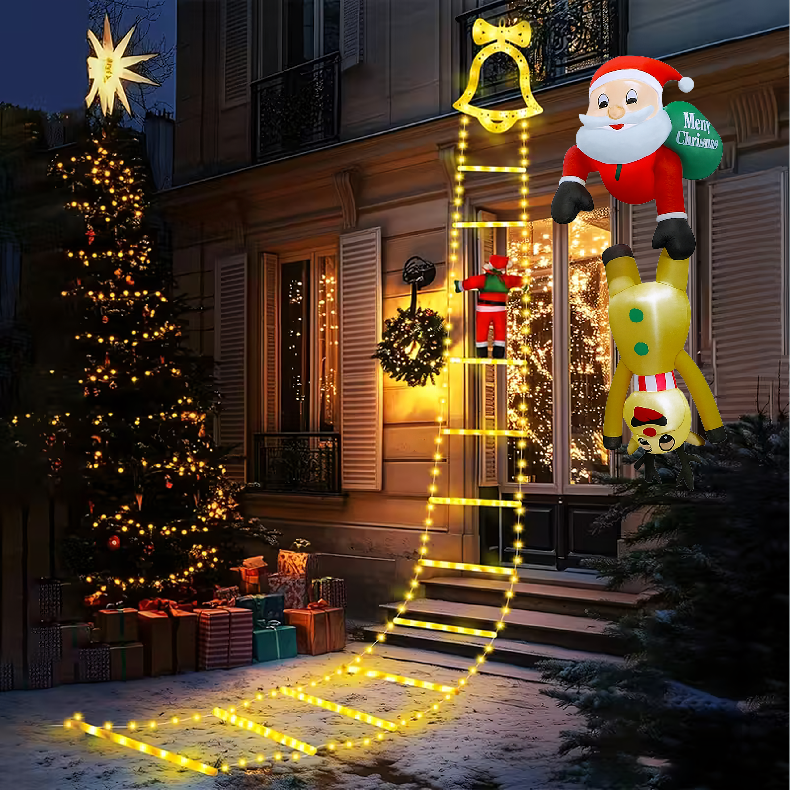 Täispuhutav jõuluvana põhjapõdraga 2.1m jõulukaunistus, LED-taustvalgustus