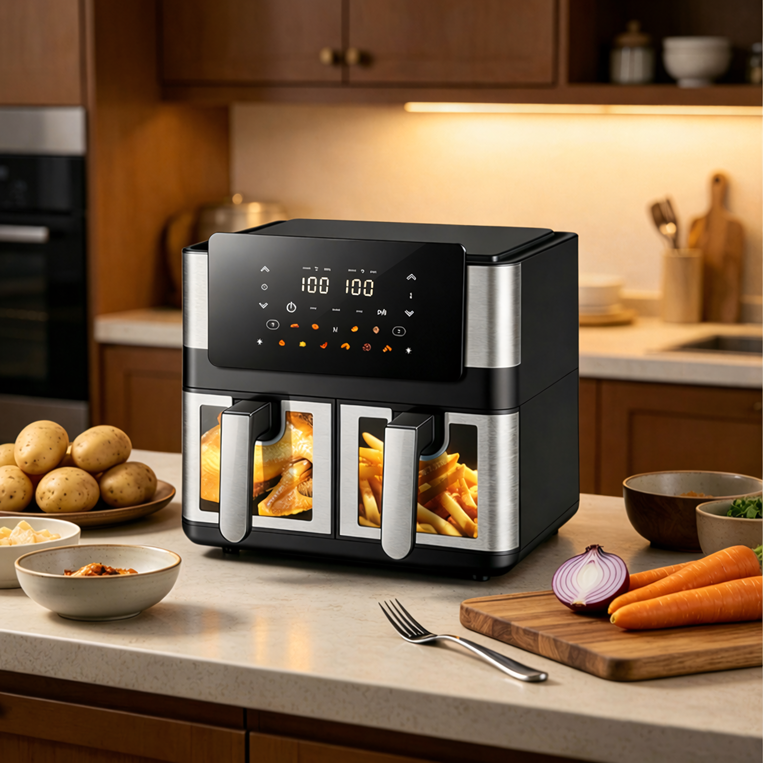 30x Air Fryer 8L + 4L Dual Basket 2000W with 12 Programs