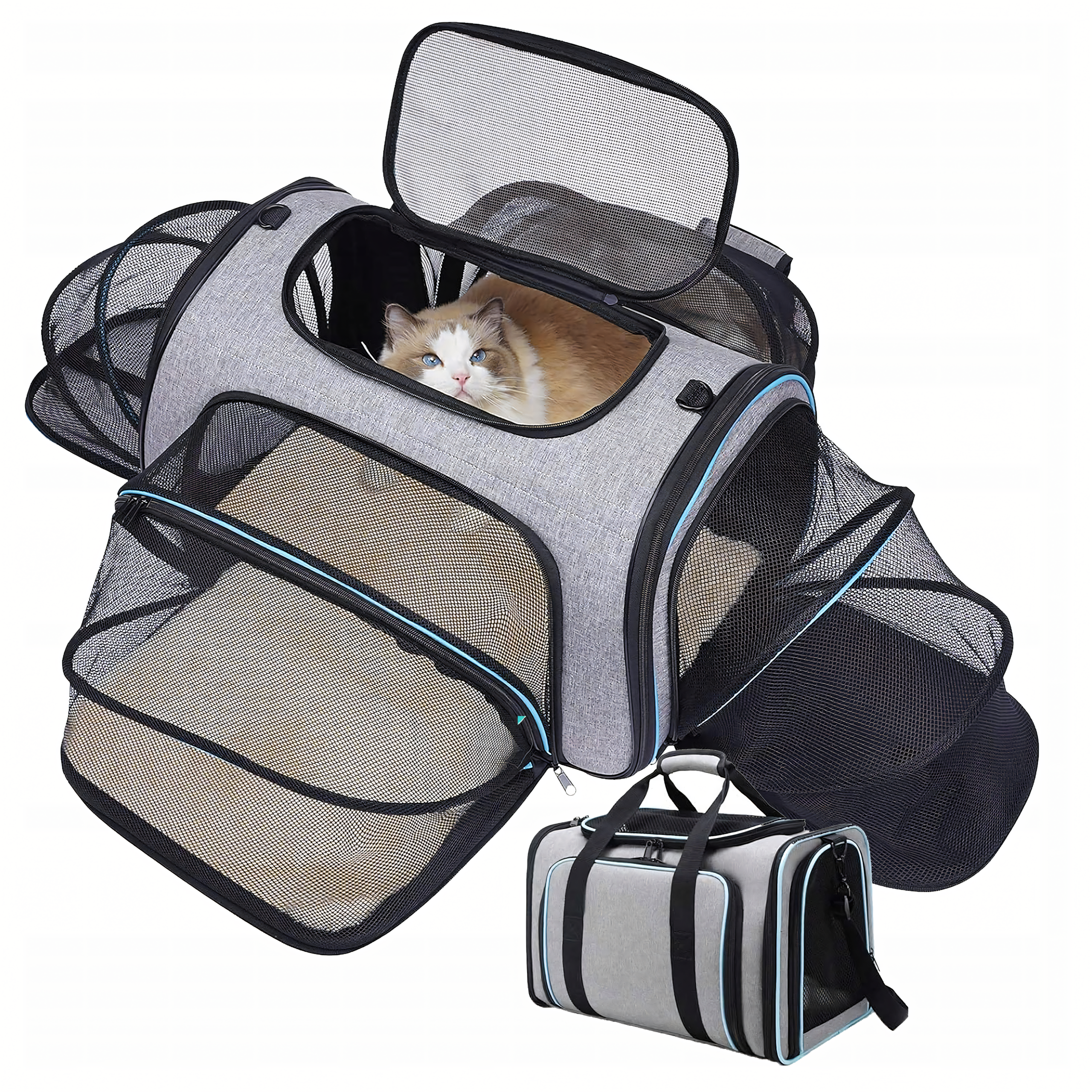Large Expandable Pet Carrier Bag for Cats and Dogs up to 8kg with Ventilation