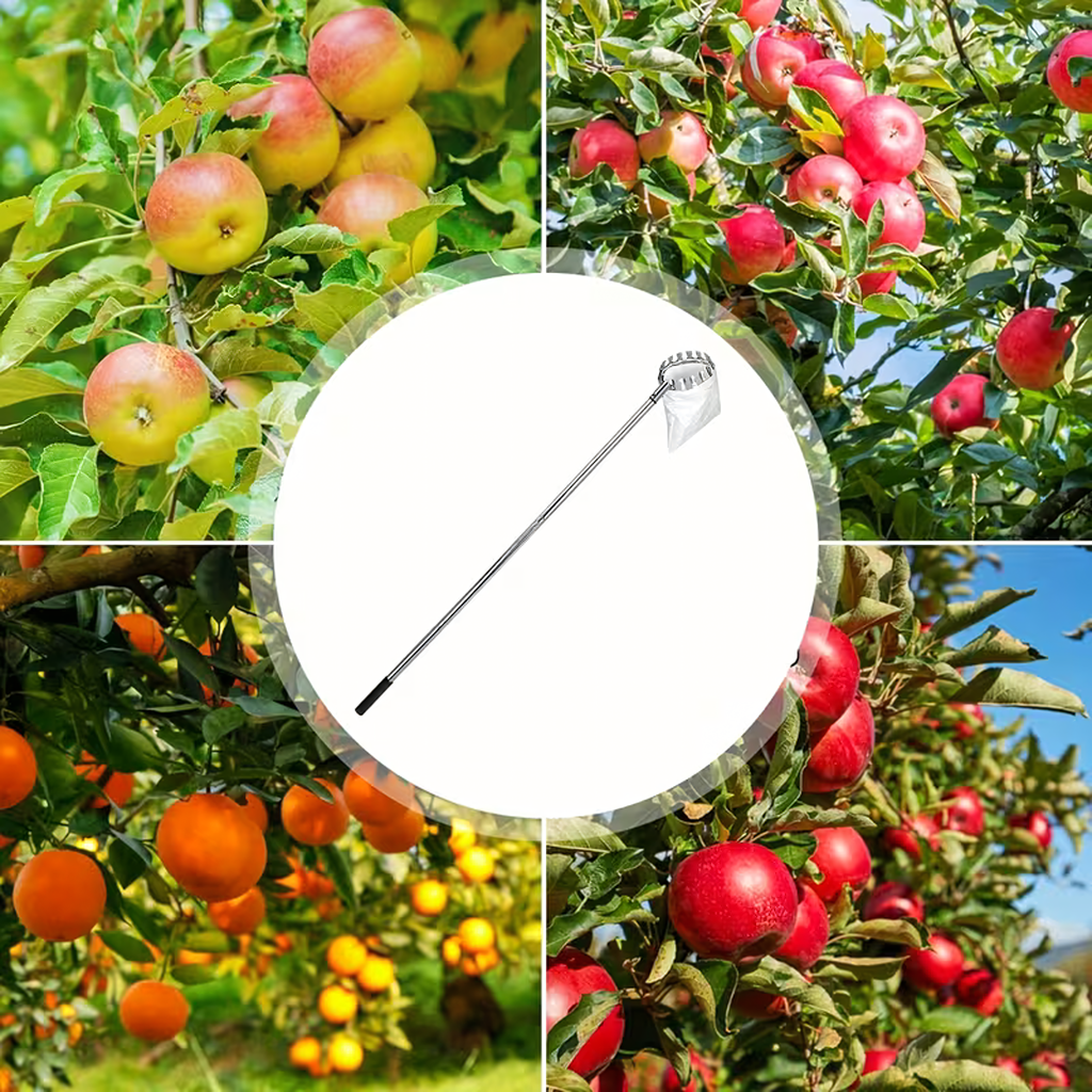 Telescopic Fruit Picker with 4 Interchangeable Heads, 400 cm Handle
