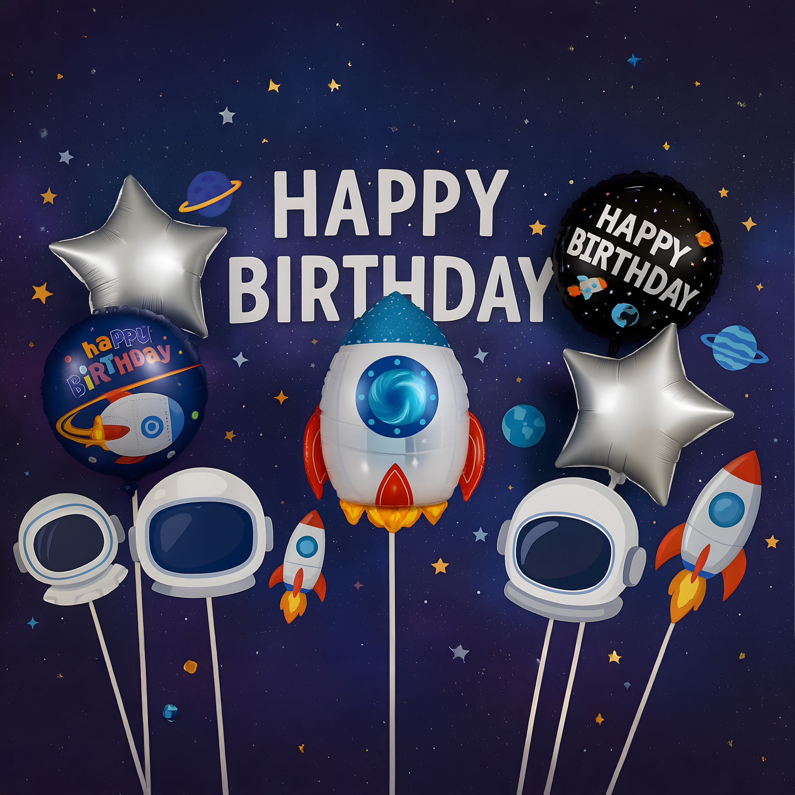 Fooliumõhupallide komplekt sünnipäevaks, kosmose rakett, 5 tk