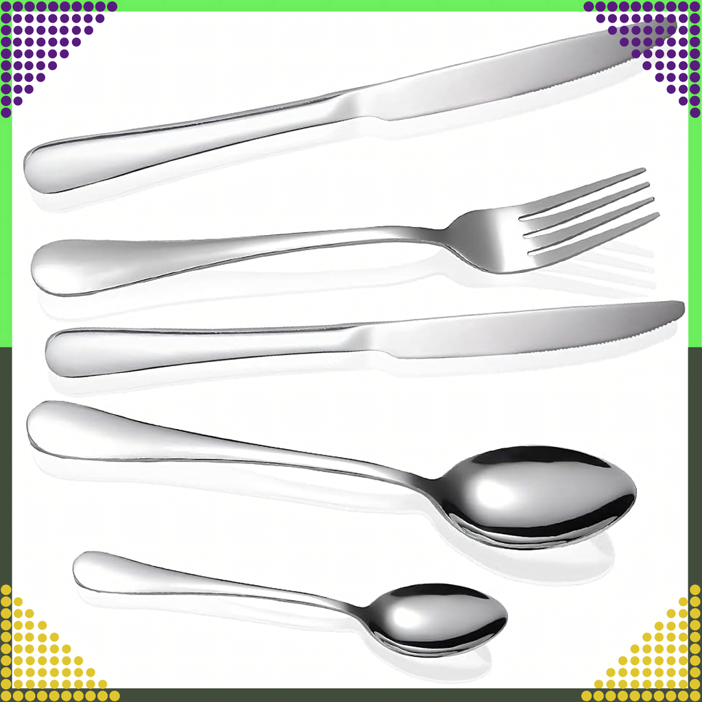 Cutlery Set Stainless Steel Silver 5 pcs for Camping Grill Survival