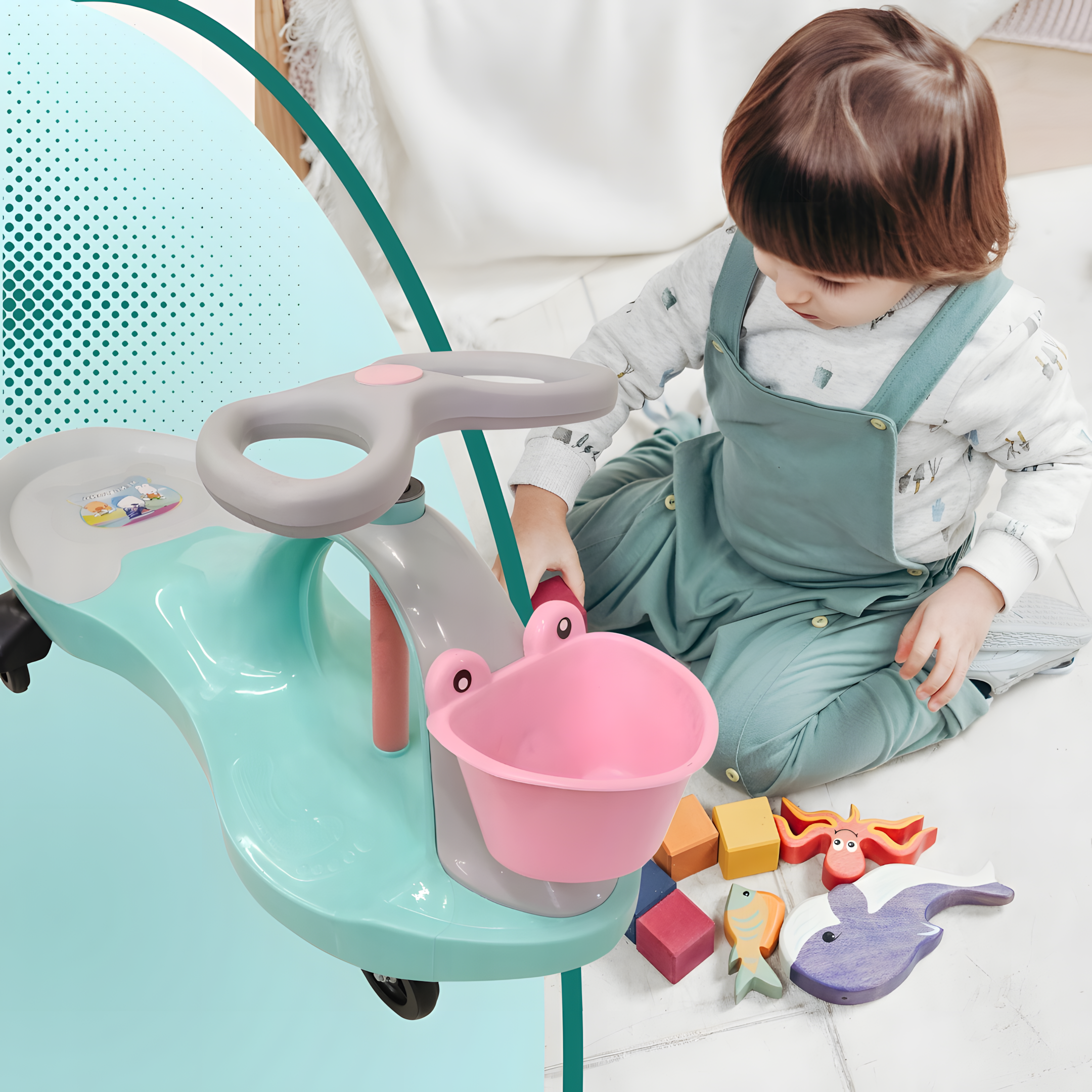 Lastele mõeldud tasakaalu ja kiikumisega Ride On lükatav auto gravitatsioonisõiduk