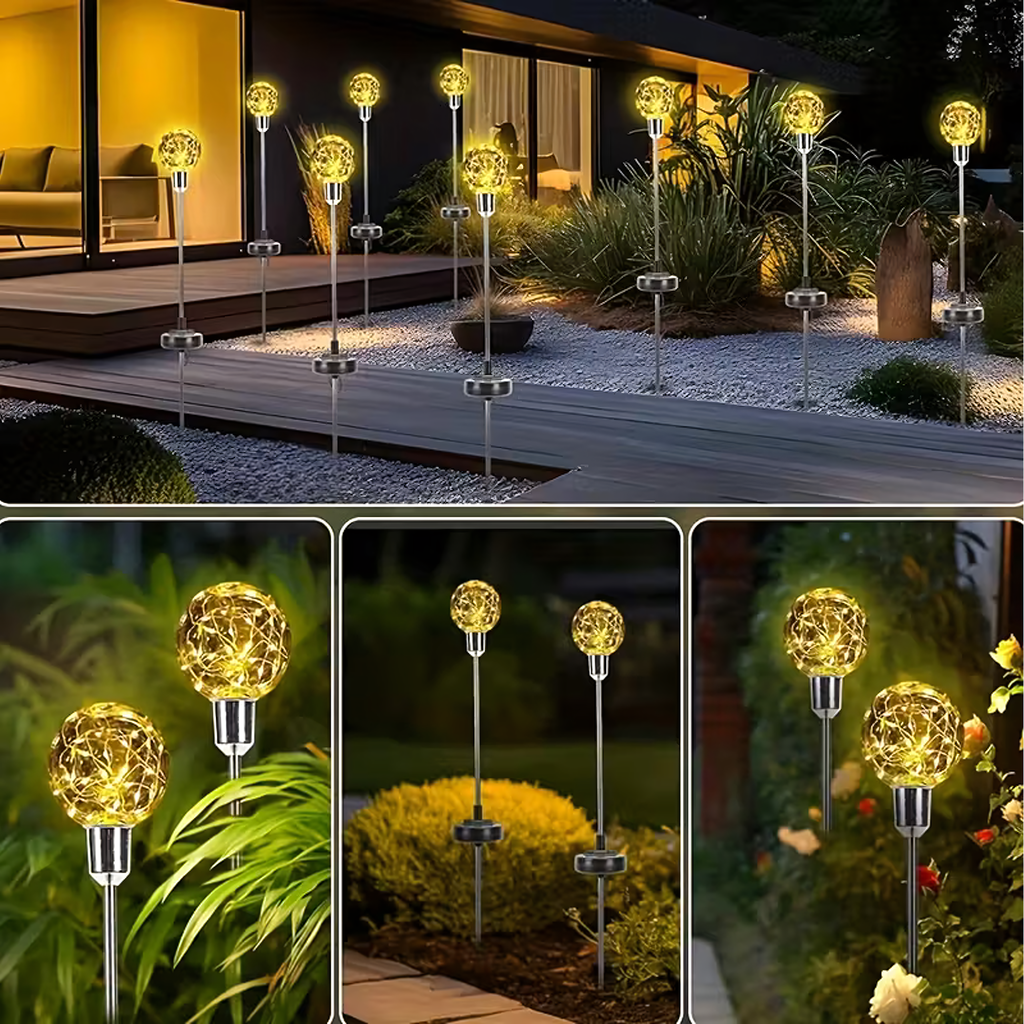 Solar Garden Spike Lights LED Ball Waterproof 4 pcs