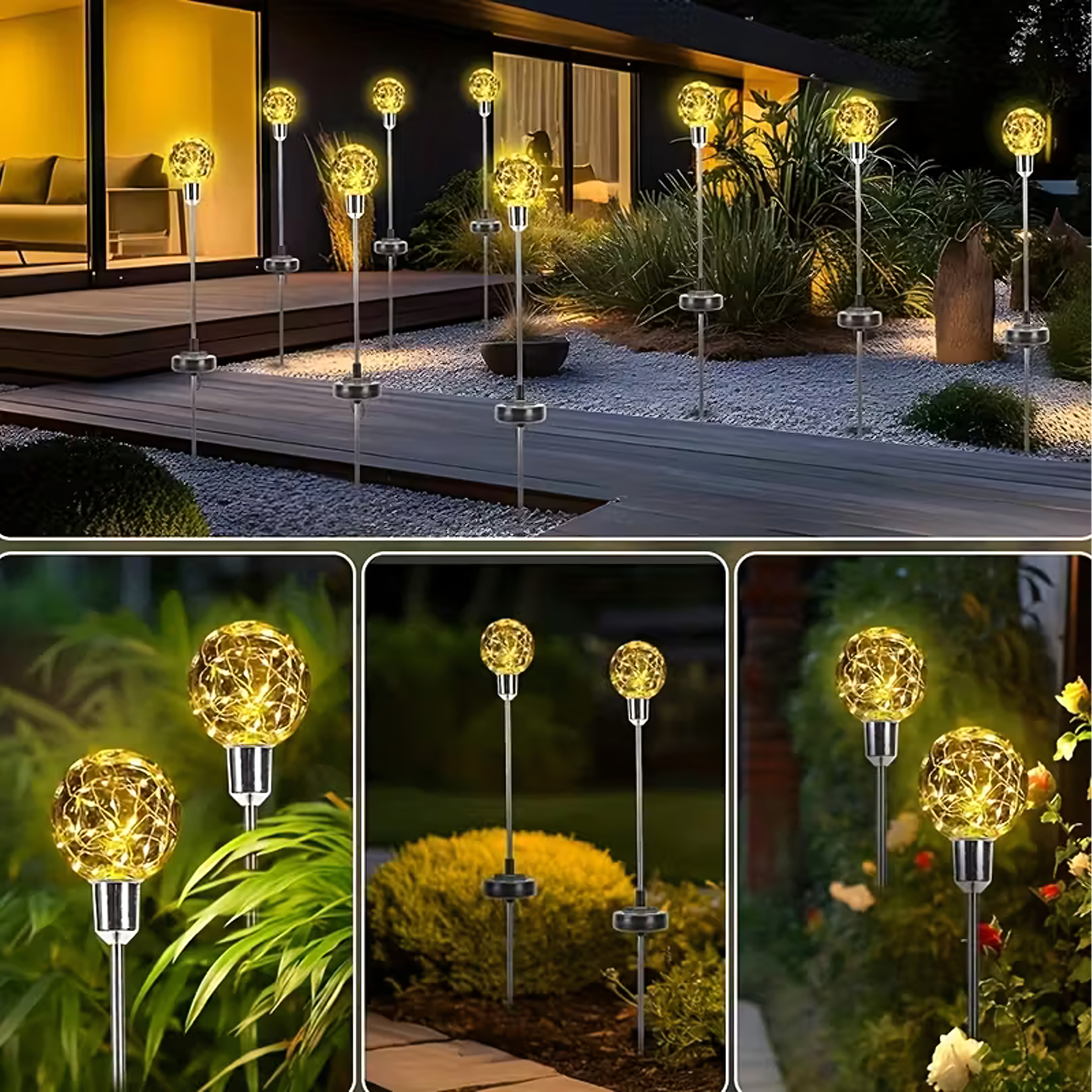 Solar Garden Spike Lights LED Ball Waterproof 4 pcs