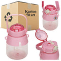 50x 1L Water Bottle with Straw and Lanyard for School and Preschool Children, Pink