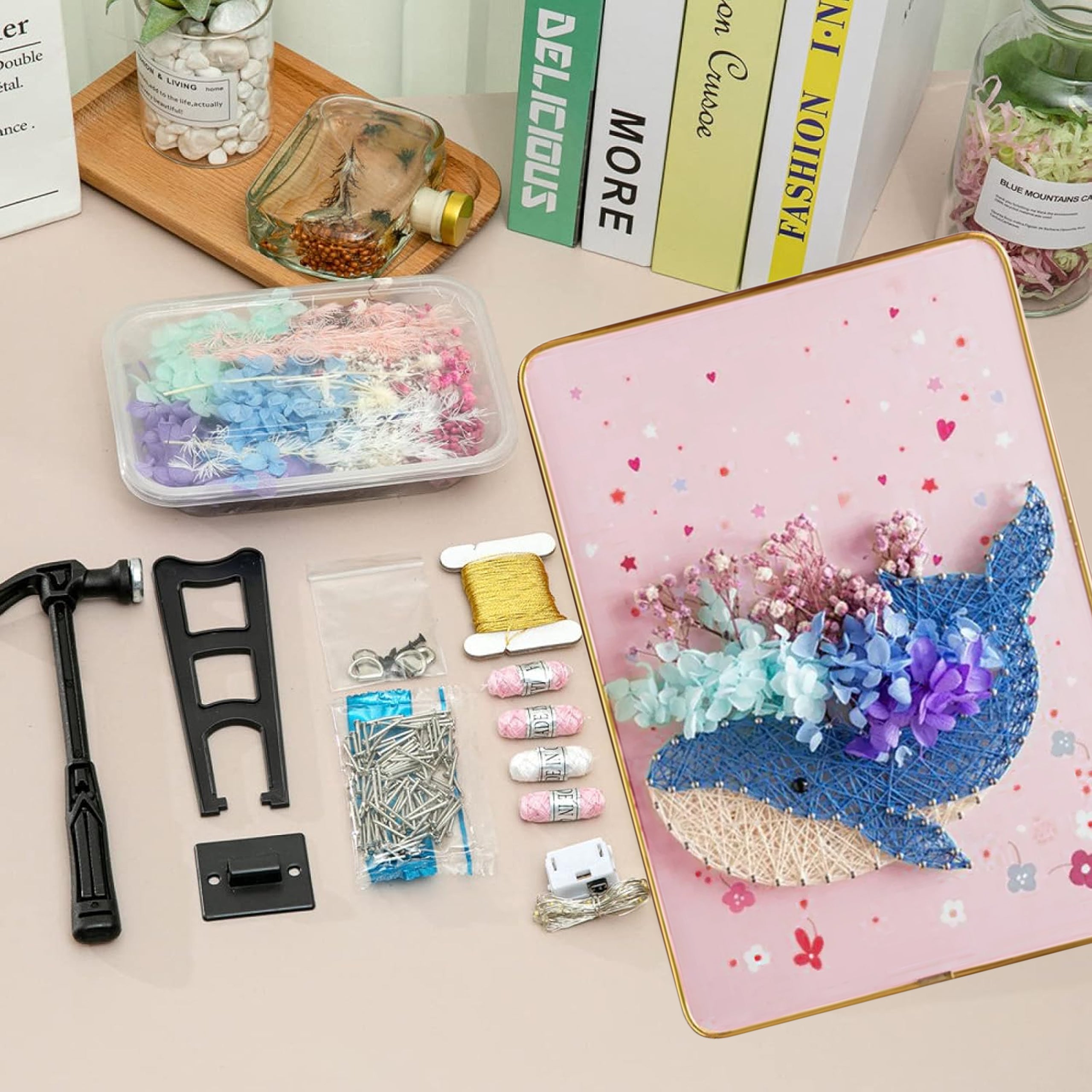 Loominguline komplekt niidikunstiks, Interroad tikkimine, LED-pilt raamiga 21x30 cm