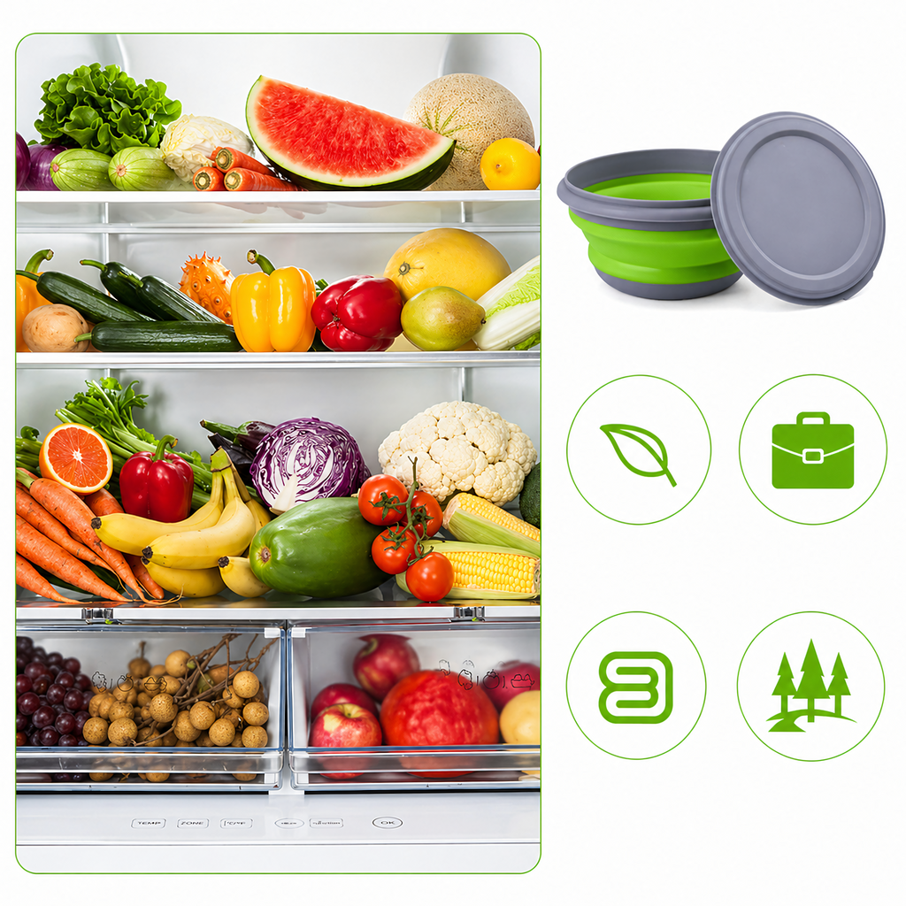 Set of 3 Collapsible Silicone Bowls Food Storage Containers for Travel 3 pcs