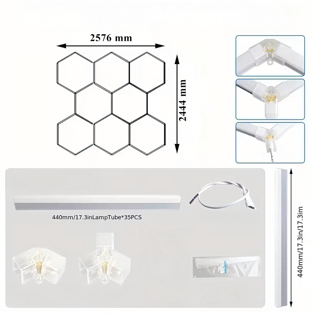60 tk LED-kuusnurkseid paneelvalgusteid 257 × 244 cm 280 W 6500 K RC-K-2077-15774