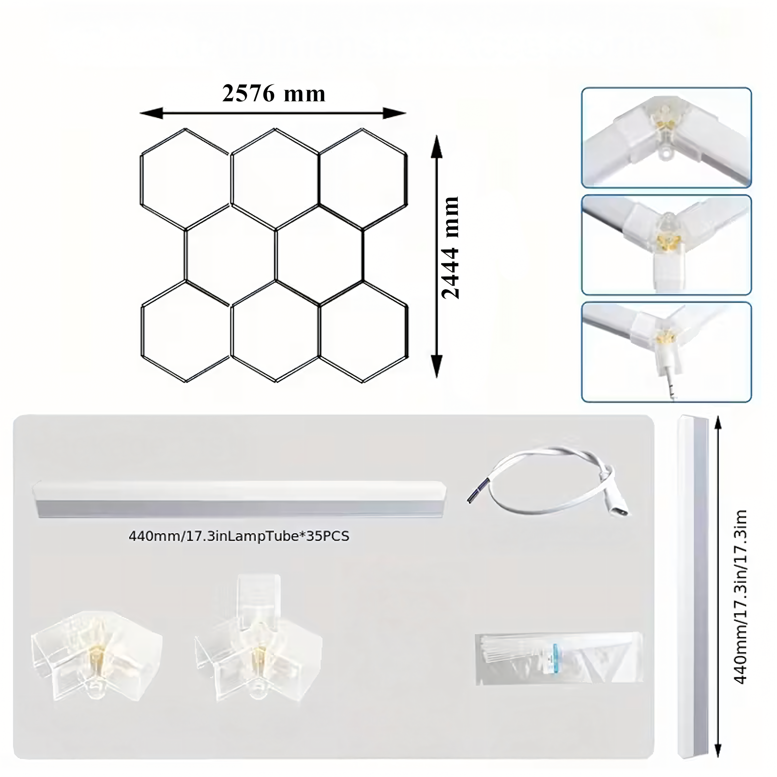 60 tk LED-kuusnurkseid paneelvalgusteid 257 × 244 cm 280 W 6500 K RC-K-2077-15774
