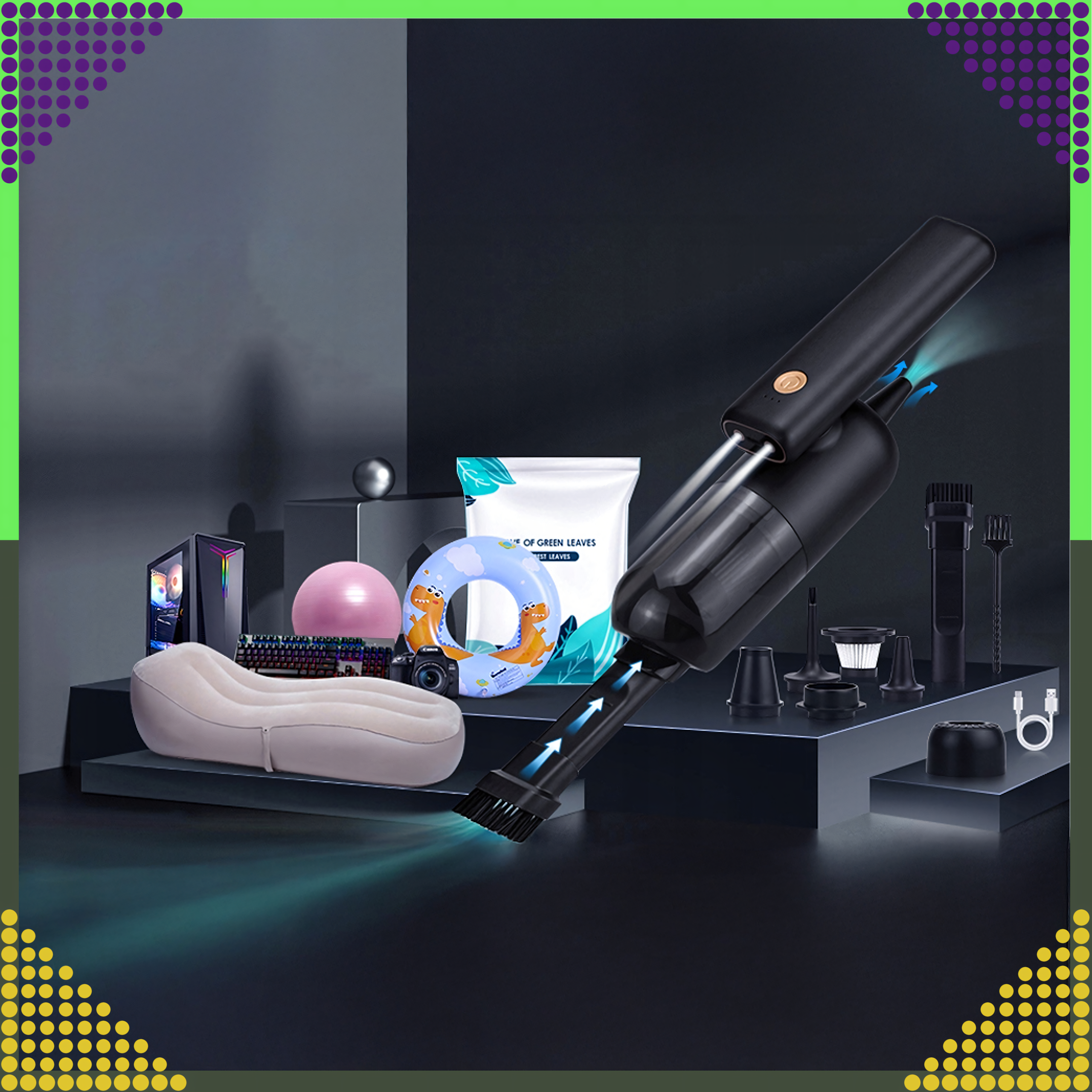 Handheld Cordless Car Vacuum Cleaner 2in1 with LED Blower