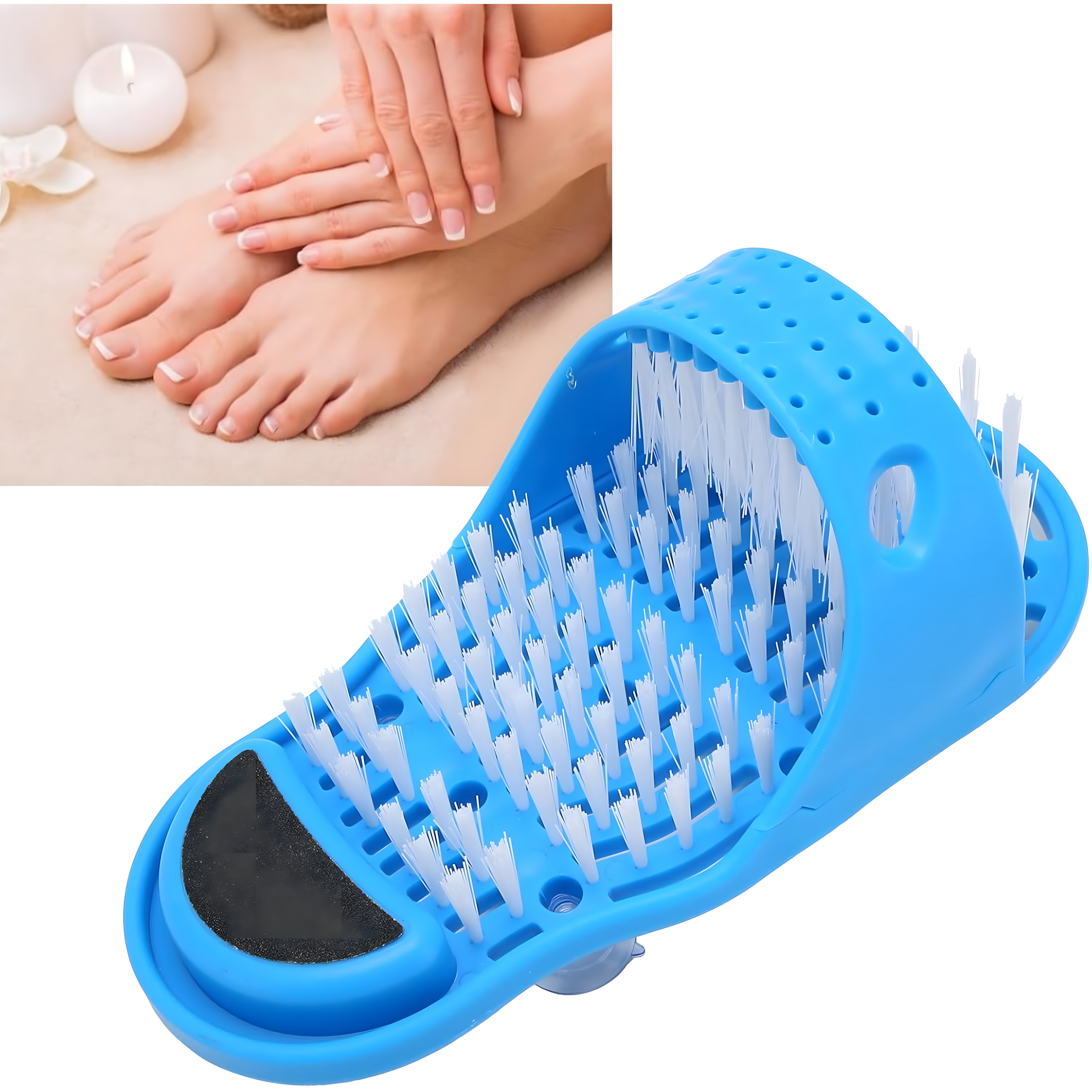 Jalapesuhari-massaažiseade jalgade pesemiseks, pimsskivi kandadele, duši jaoks, plätudega kasutamiseks