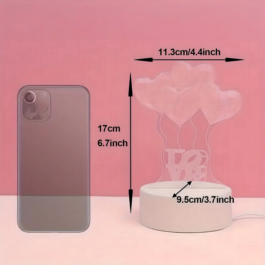 Love Hearts 3D illusiooniga öölamp laste magamistuppa, kingitus, USB