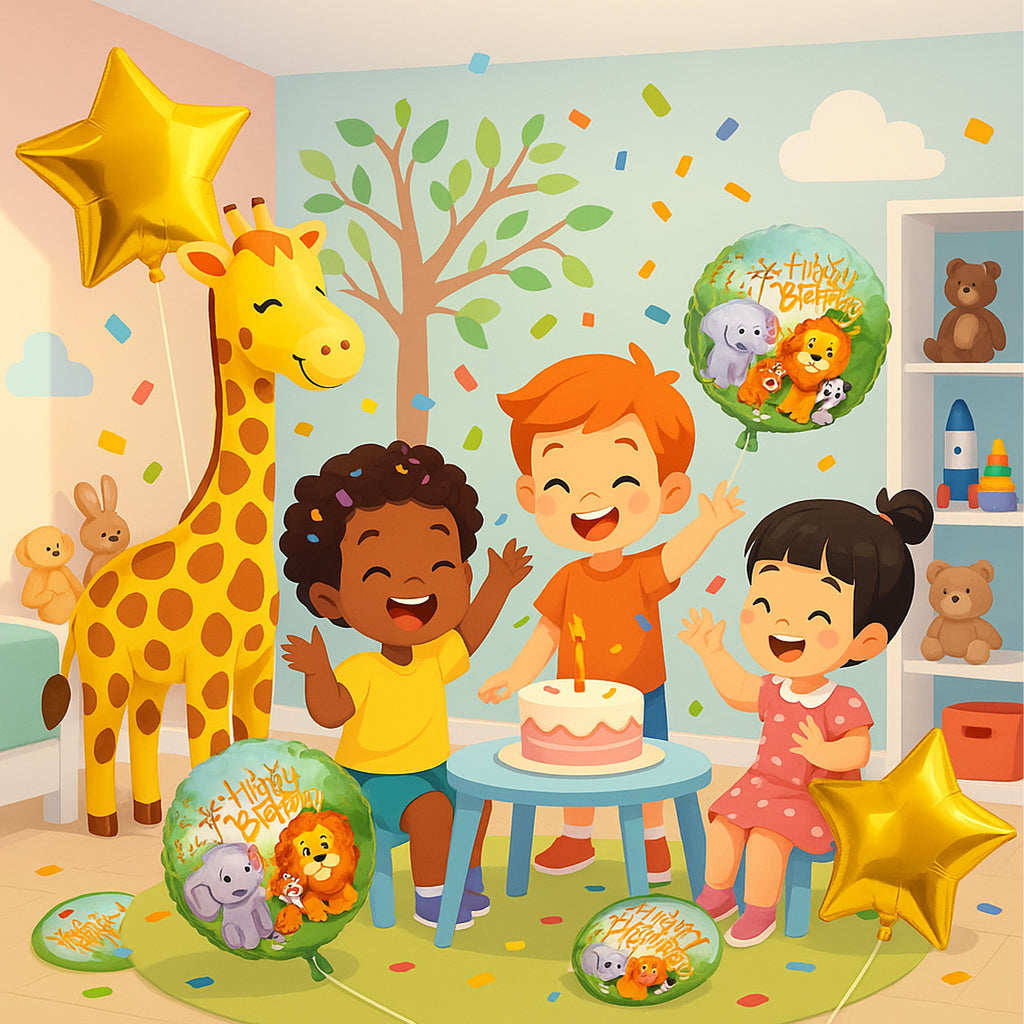 Sünnipäevalõhupallide komplekt Giraffe Animals sünnipäevapeoks 5 tk