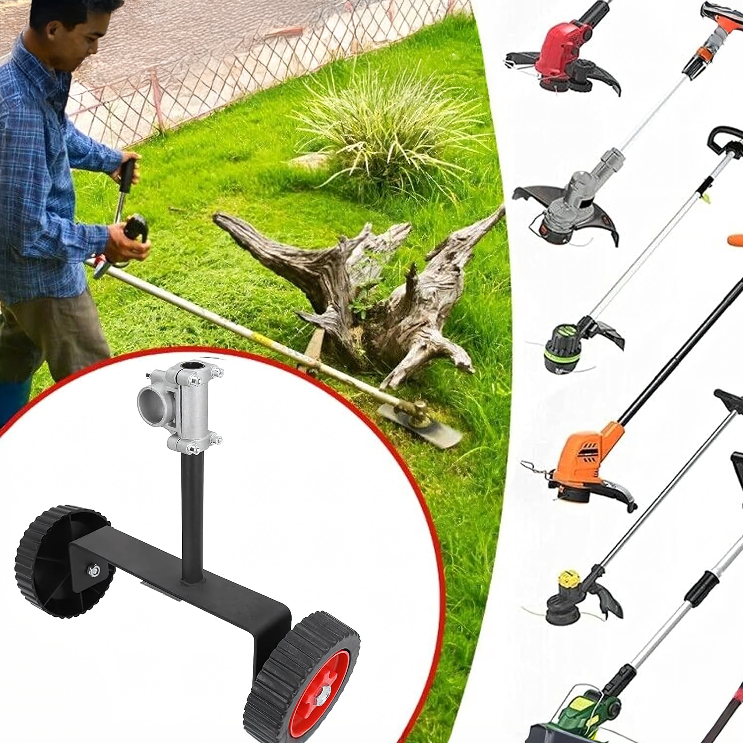 Universal Metal Support Wheels for Lawn Mower and Trimmer 26-28 mm