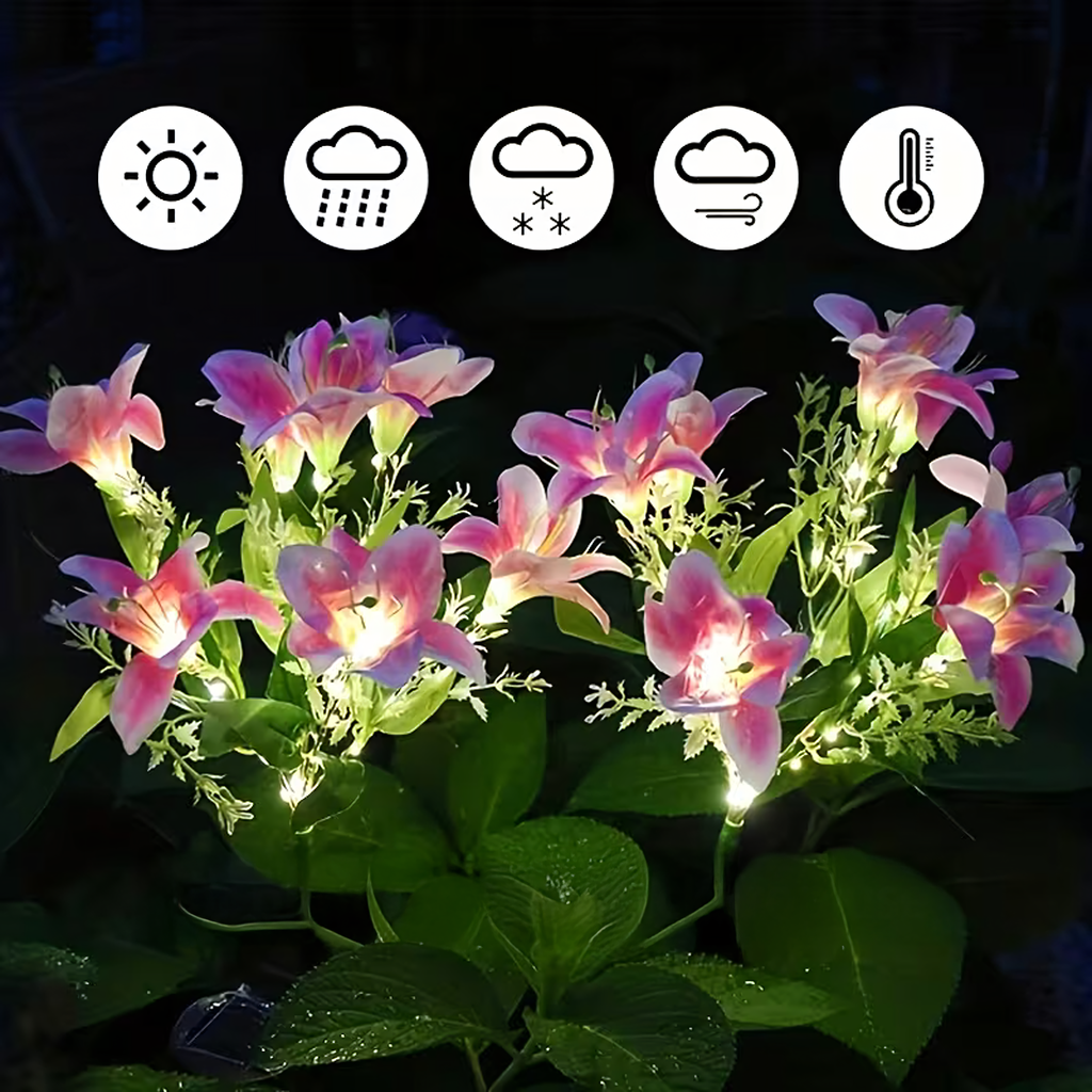 Päikesepatareiga aia piiklamp liiliaõie kujuga LED