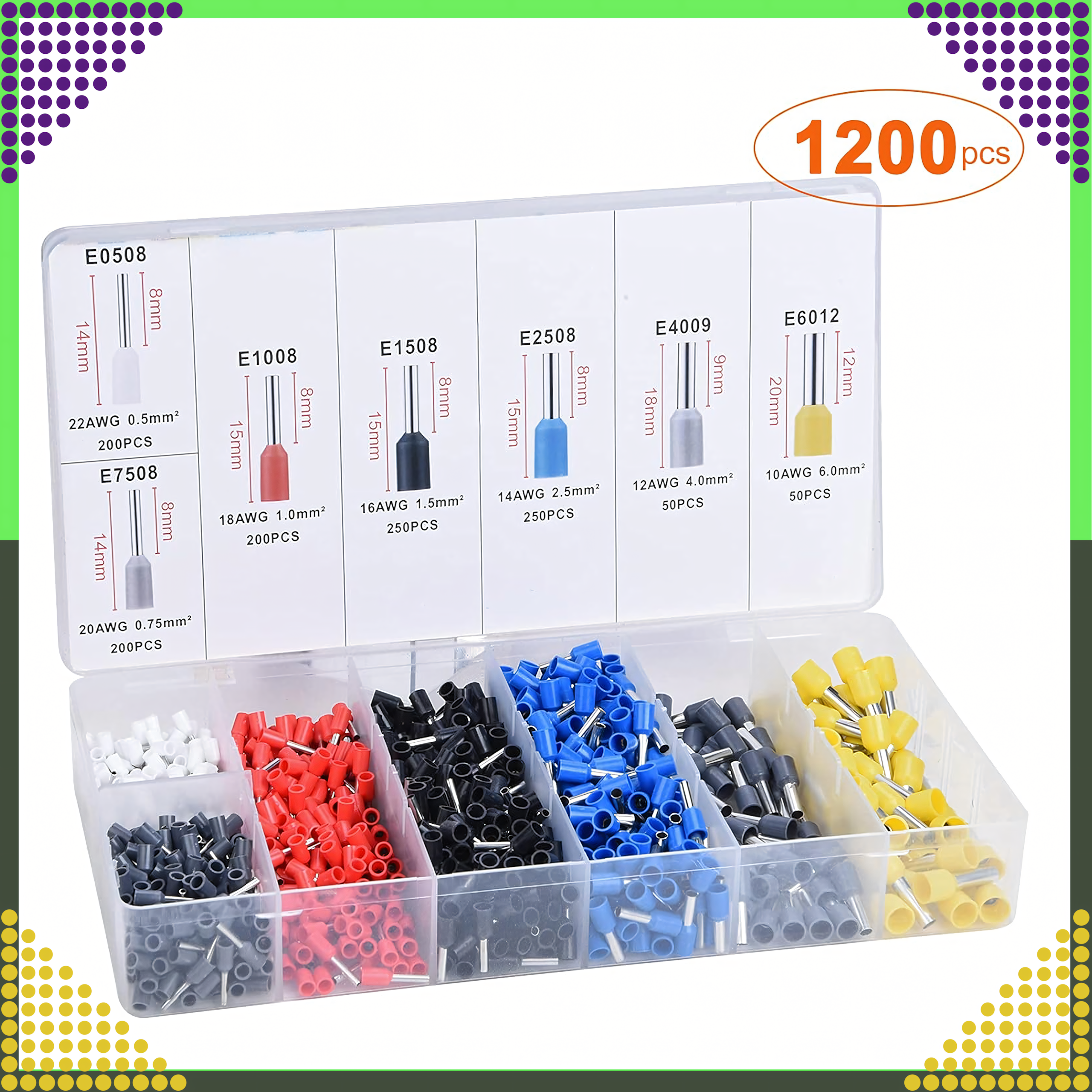 Isolatsiooniga kaablikingad 1200 tk värvides