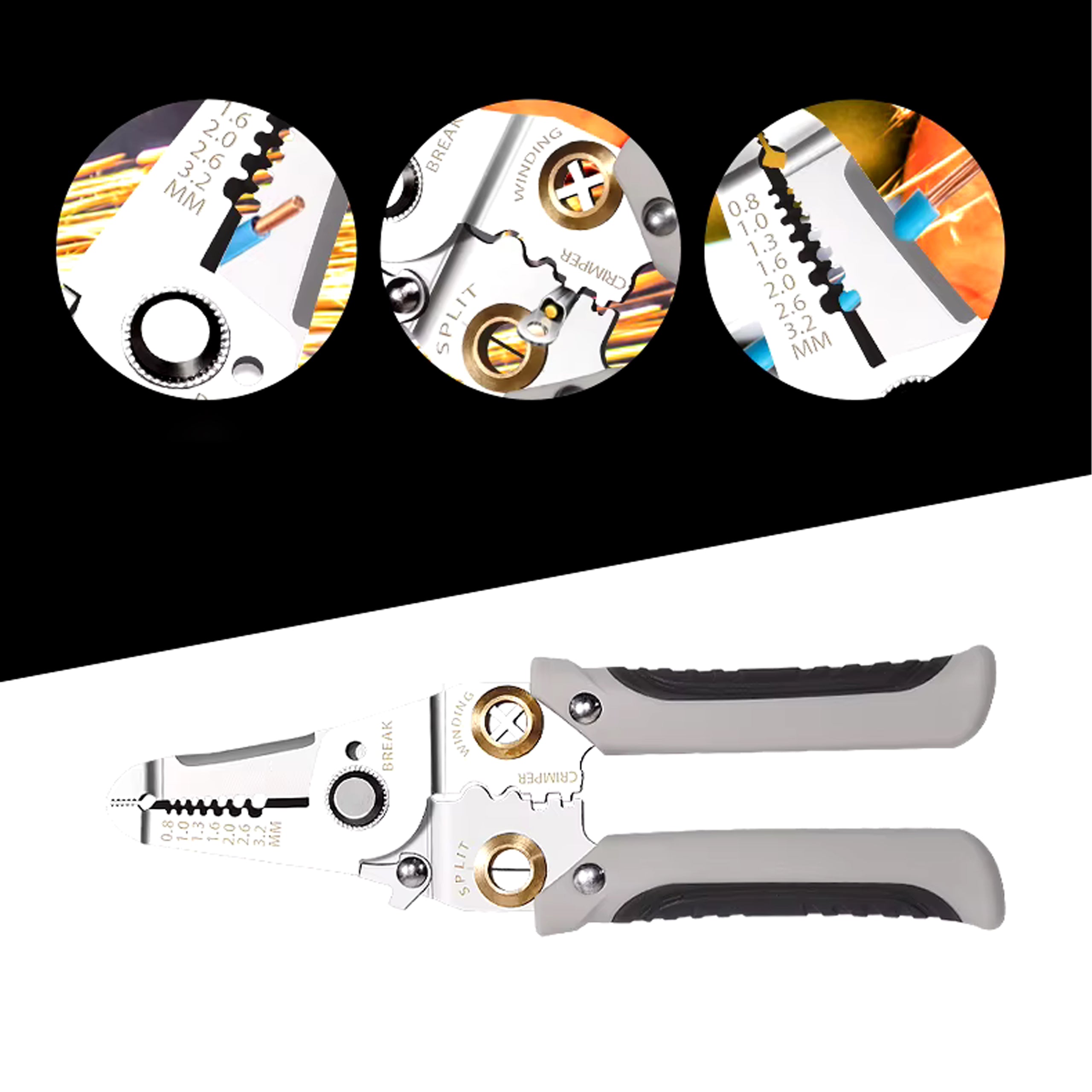 7-in-1 Cable Insulation Stripping and Connector Crimping Pliers 0.8-3.2 mm