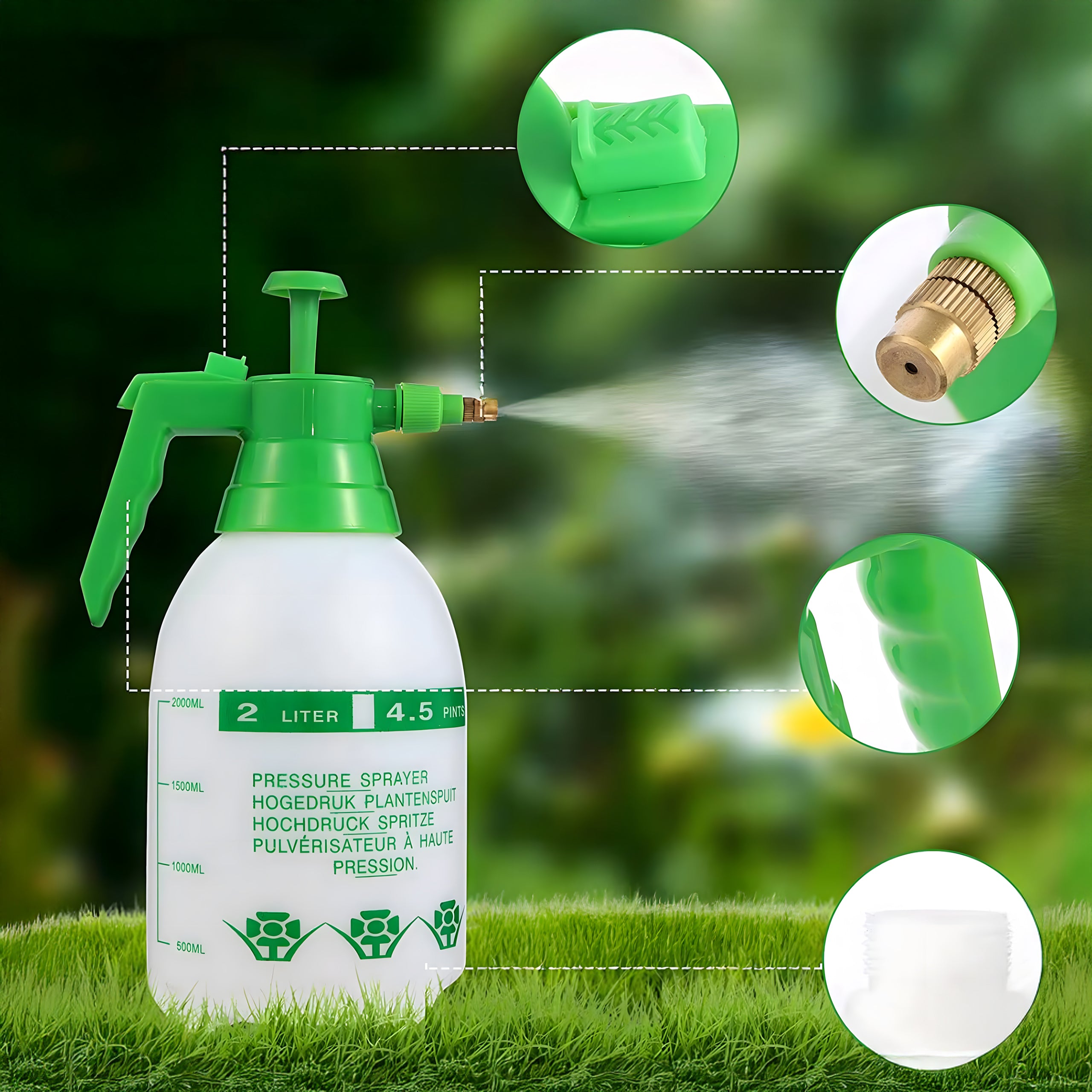 Manual Pressure Sprayer for Garden Home 2L Green