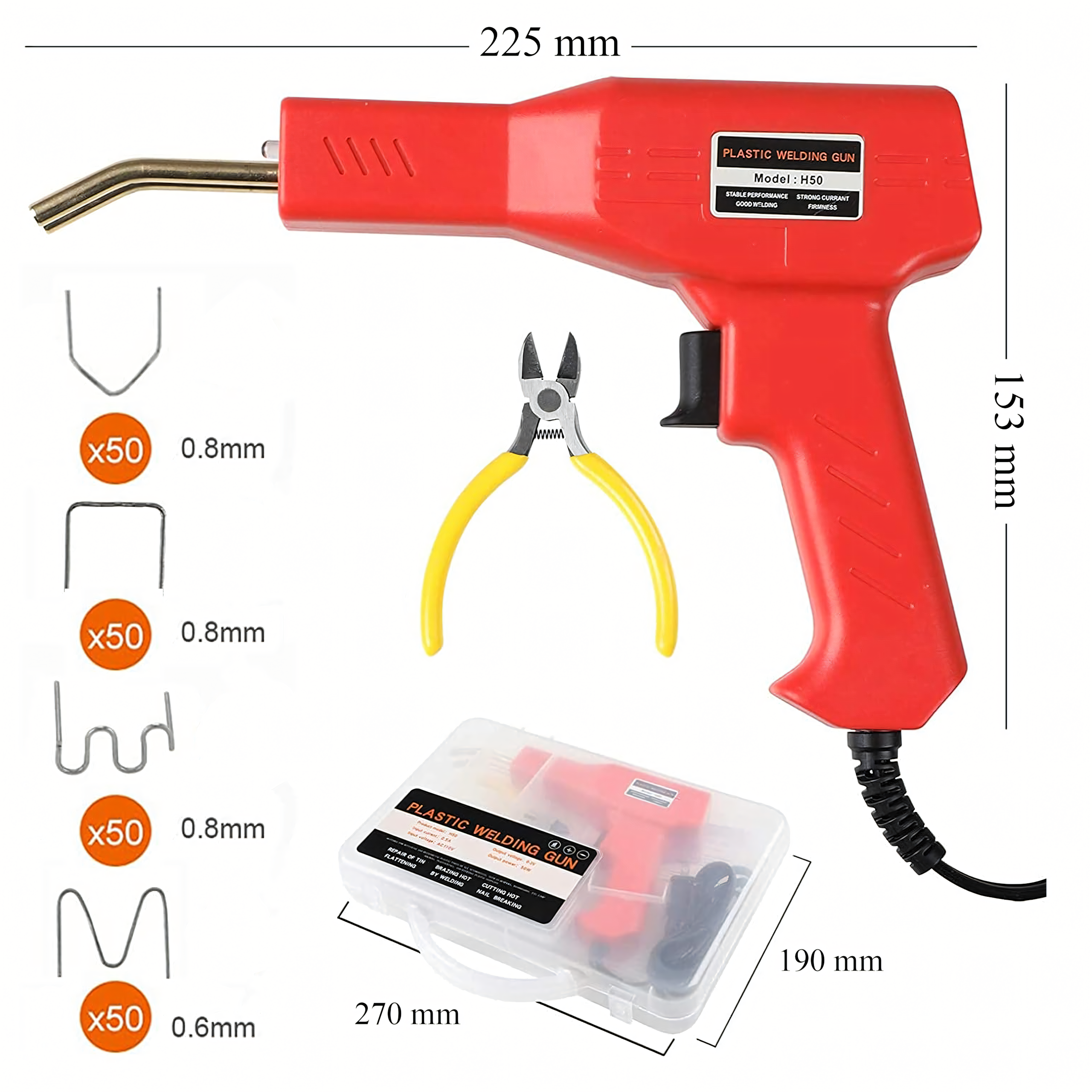 Plastikeevituse komplekt klambripüstoli, jootekolvi, klambrite ja tangidega