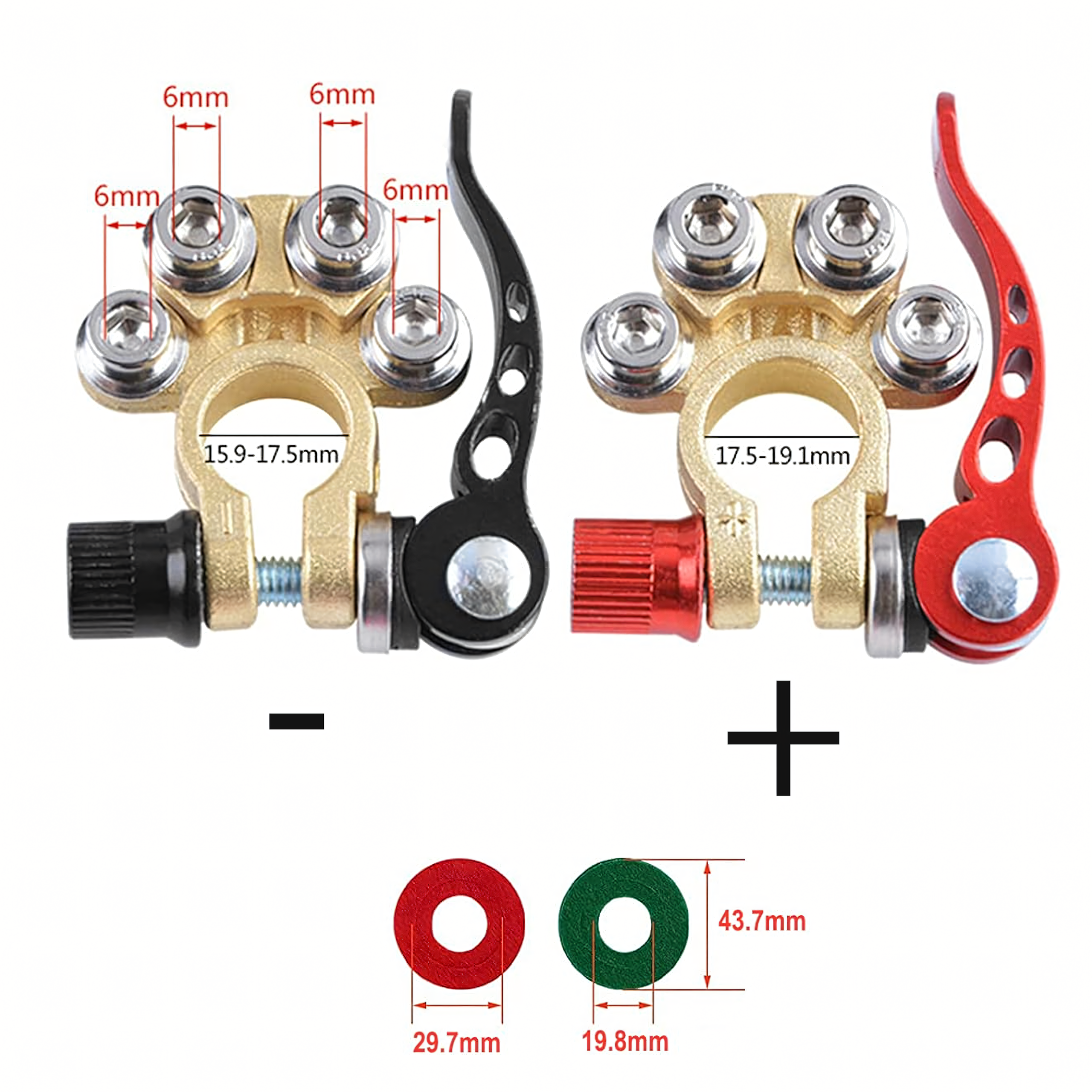 2x klemmiklambrid ühendusklemmid aku klemmid positiivne negatiivne komplekt 6-24V