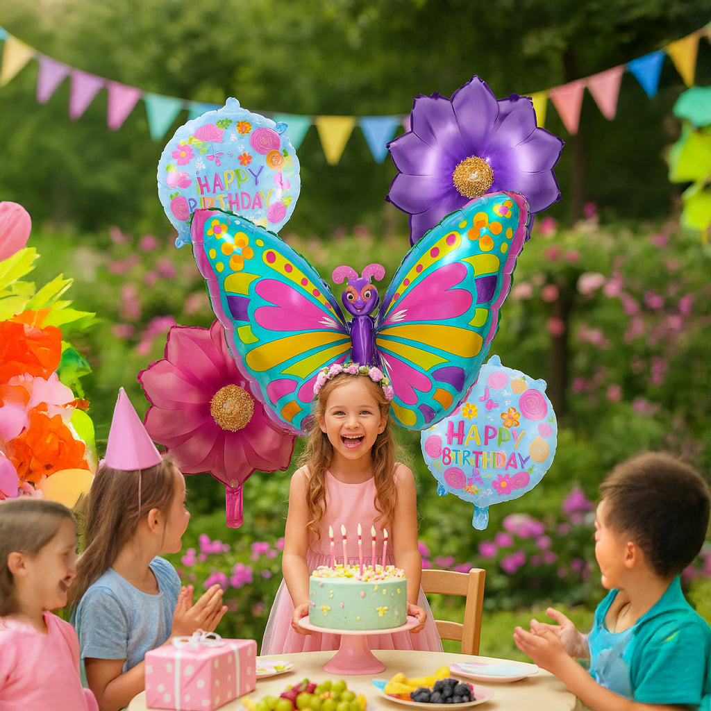 Liblikatega sünnipäevalõhupallide komplekt sünnipäevadeks ja sünnipäevapidudeks 5 tk