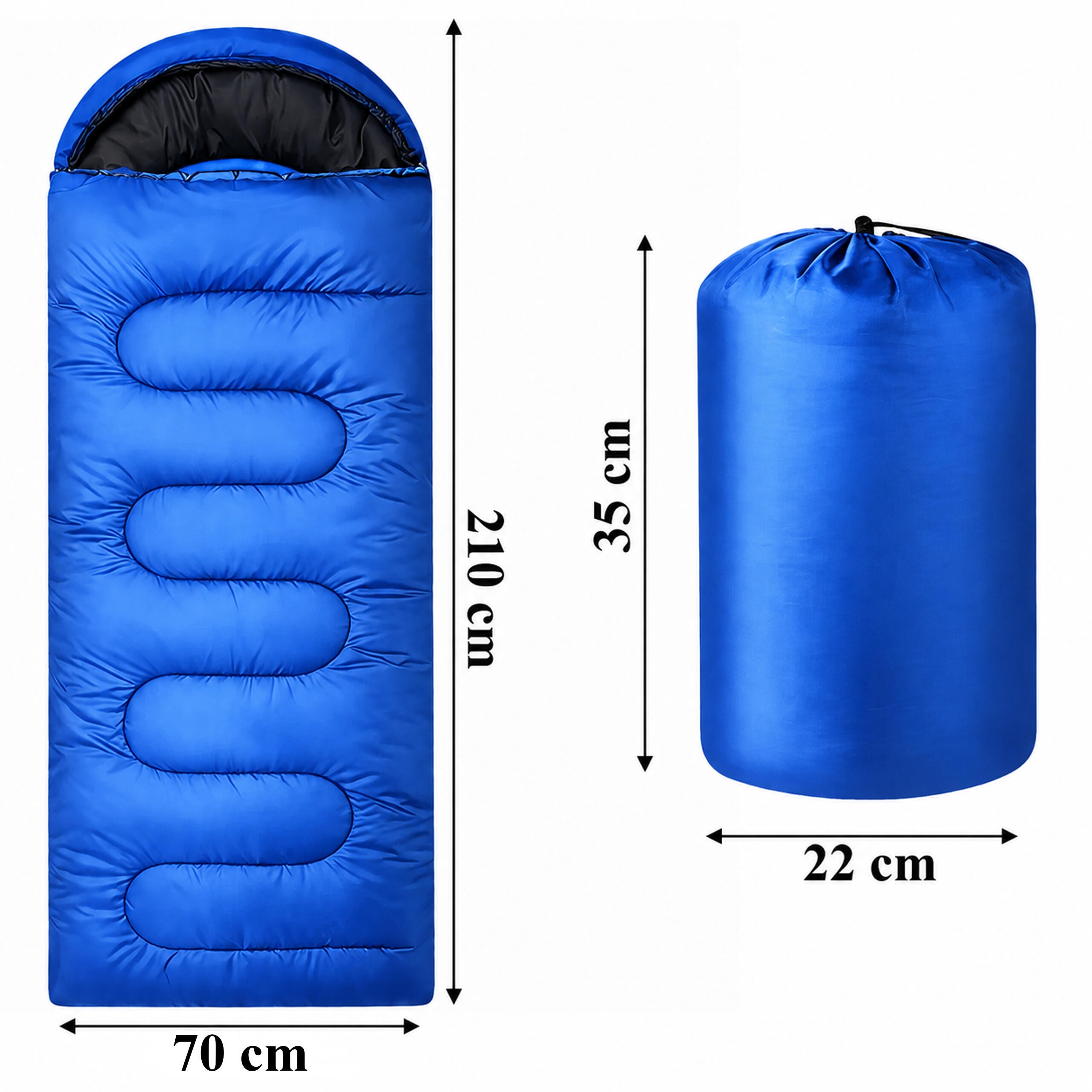 180x Mummy Sleeping Bag 2-in-1 210×70cm Warm Hooded Quilt Blue