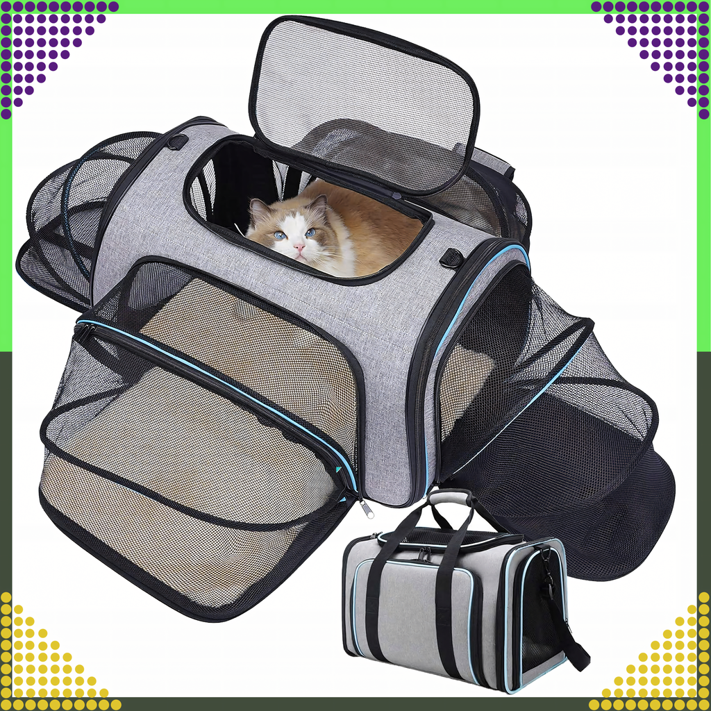 Large Expandable Pet Carrier Bag for Cats and Dogs up to 8kg with Ventilation